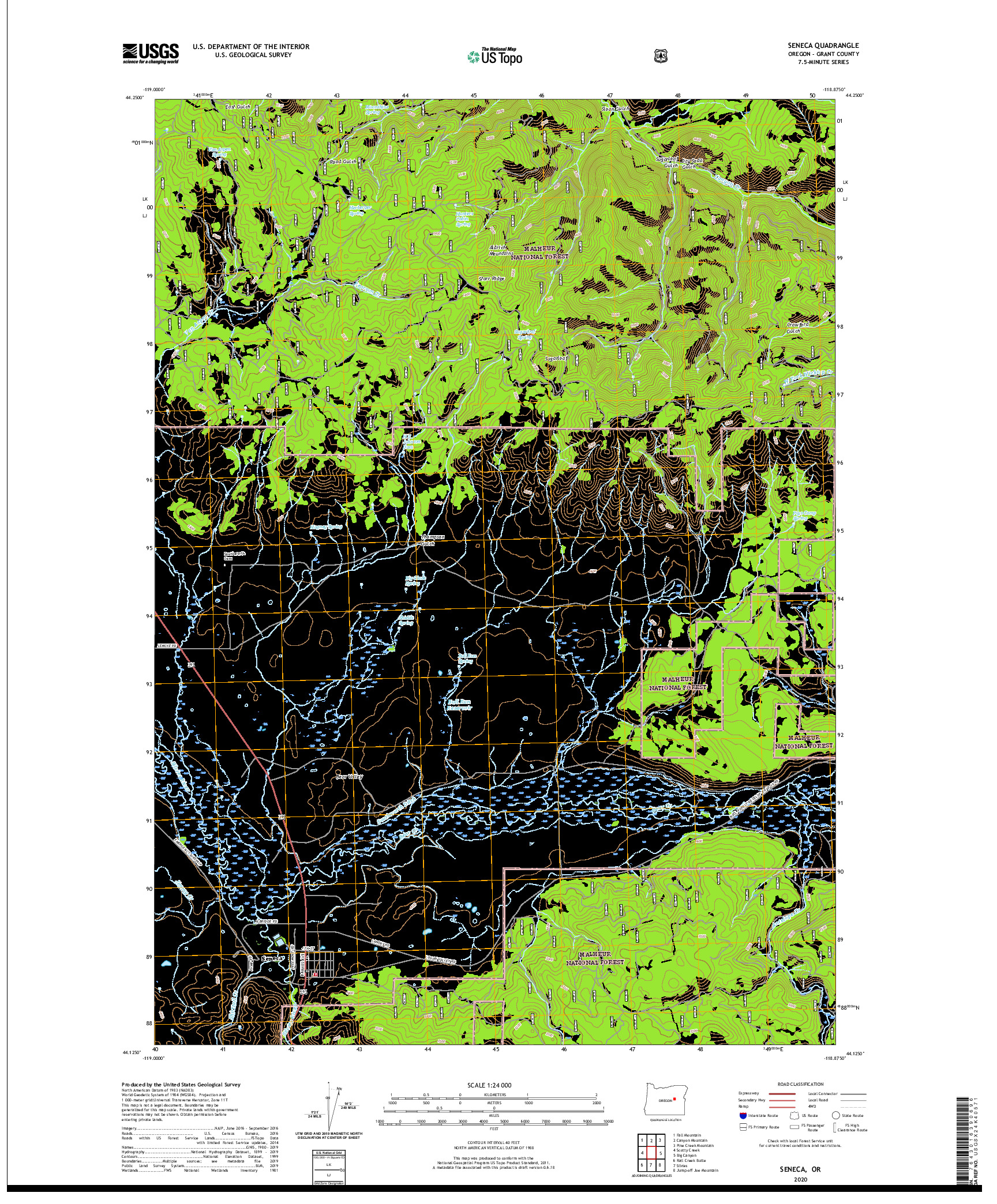 USGS US TOPO 7.5-MINUTE MAP FOR SENECA, OR 2020
