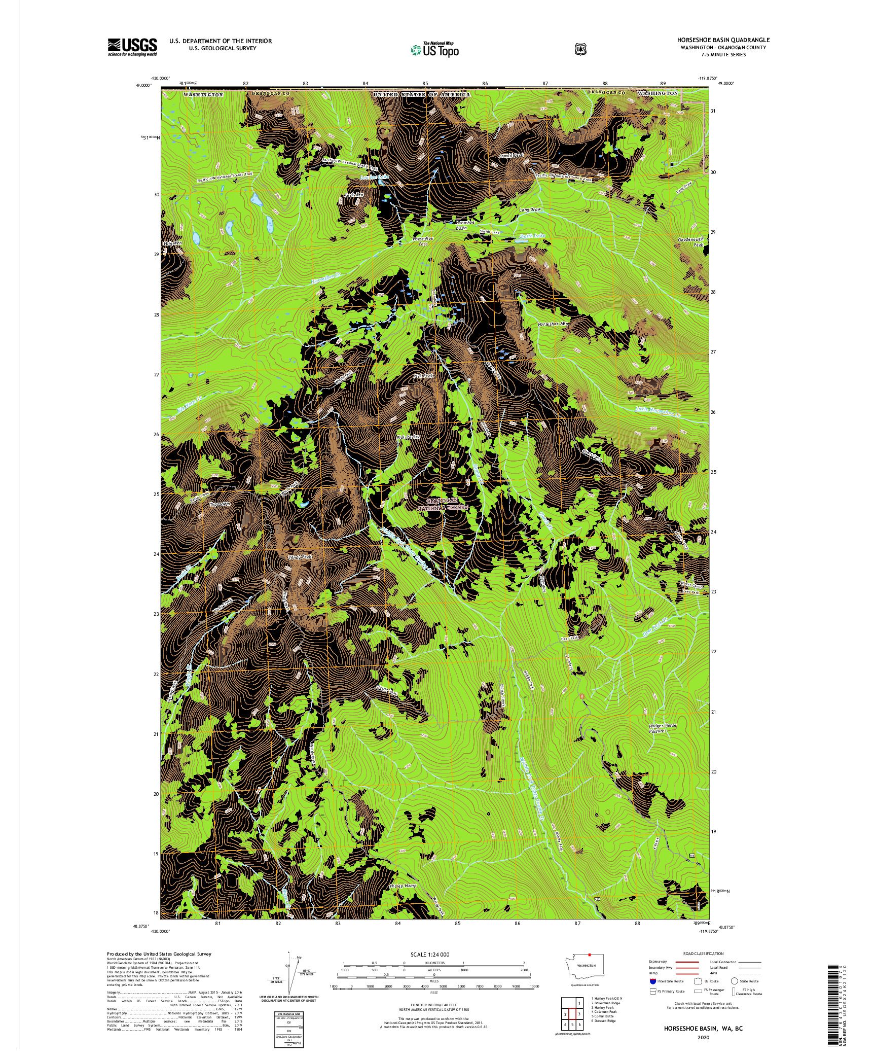 USGS US TOPO 7.5-MINUTE MAP FOR HORSESHOE BASIN, WA,BC 2020