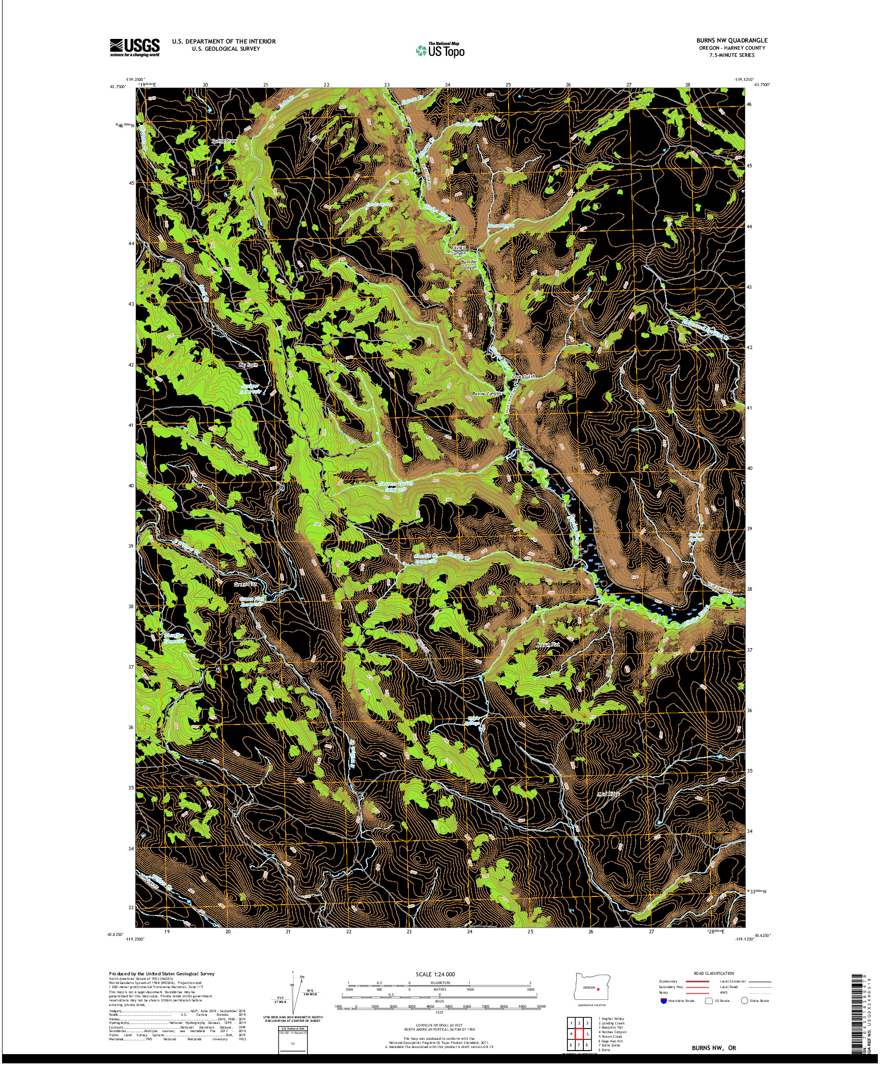 USGS US TOPO 7.5-MINUTE MAP FOR BURNS NW, OR 2020