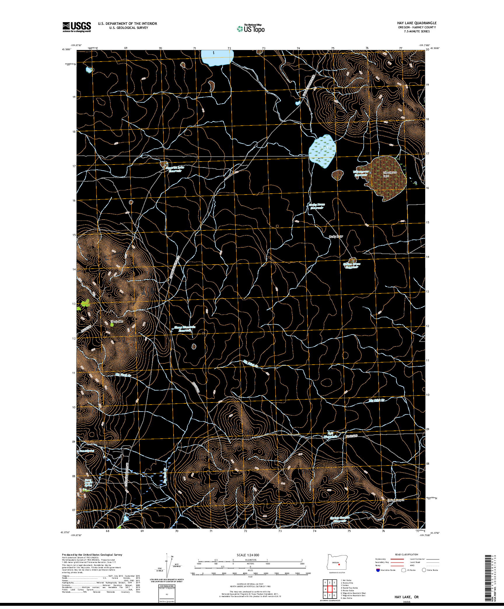 USGS US TOPO 7.5-MINUTE MAP FOR HAY LAKE, OR 2020