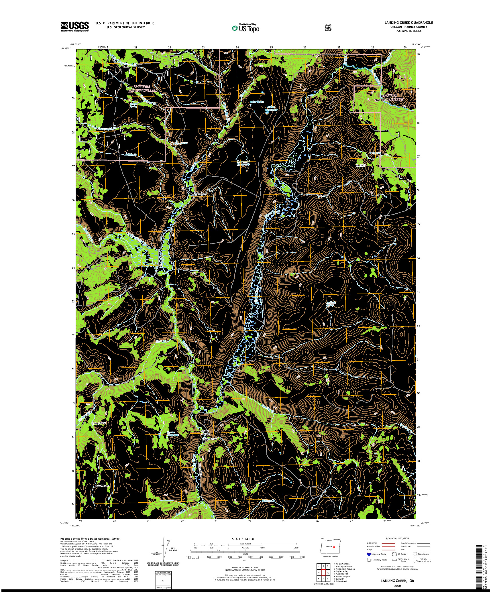 USGS US TOPO 7.5-MINUTE MAP FOR LANDING CREEK, OR 2020