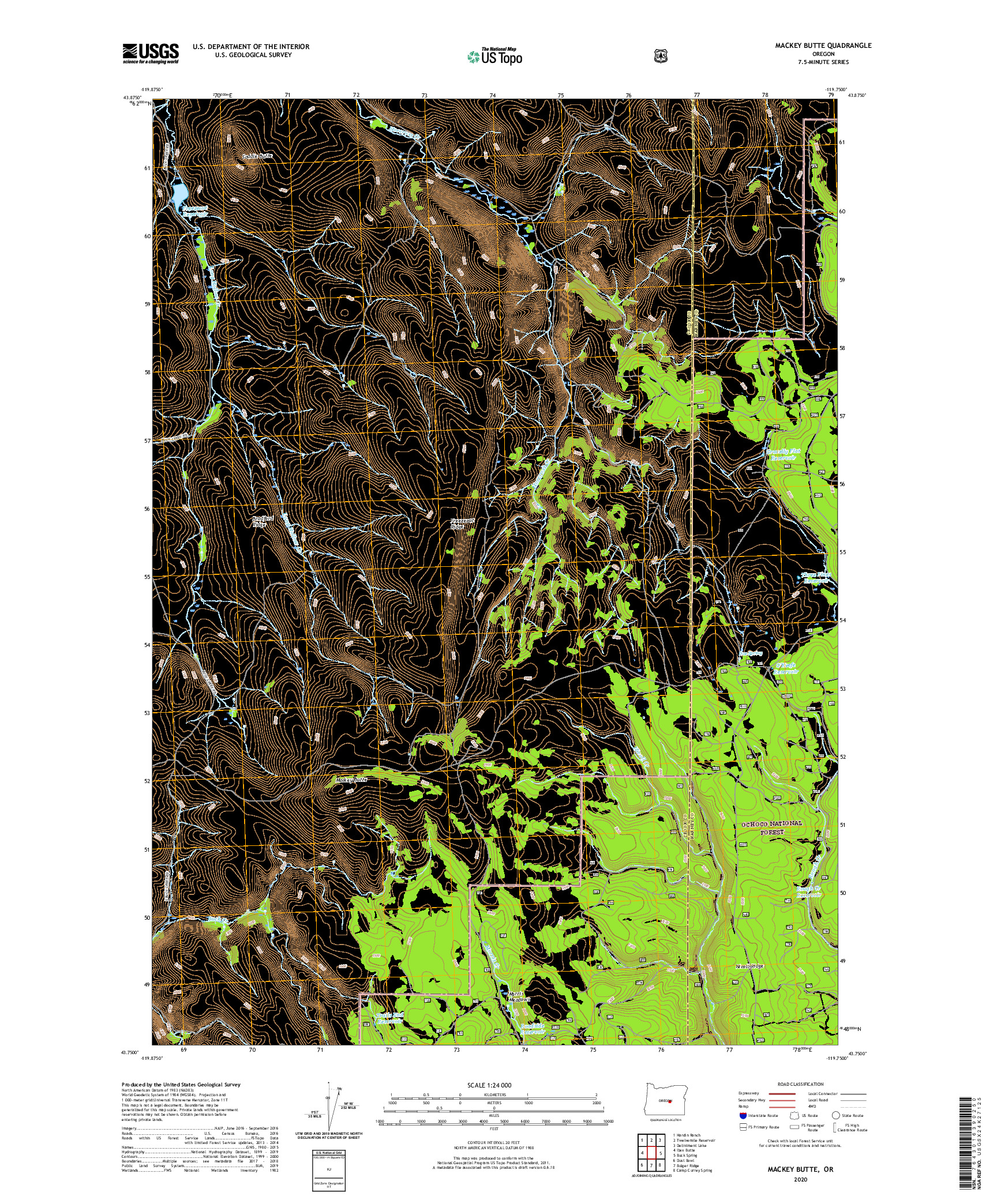 USGS US TOPO 7.5-MINUTE MAP FOR MACKEY BUTTE, OR 2020
