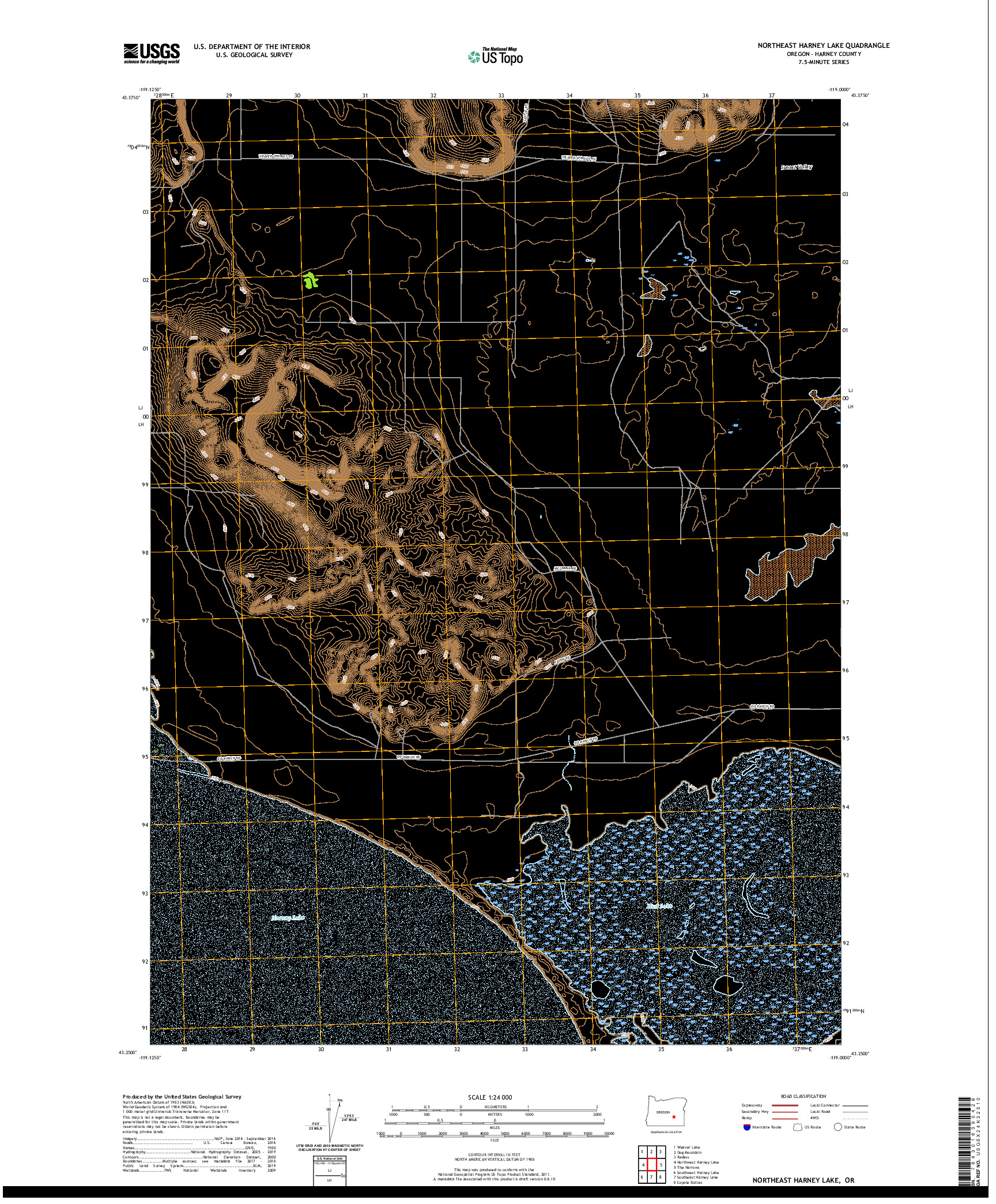 USGS US TOPO 7.5-MINUTE MAP FOR NORTHEAST HARNEY LAKE, OR 2020