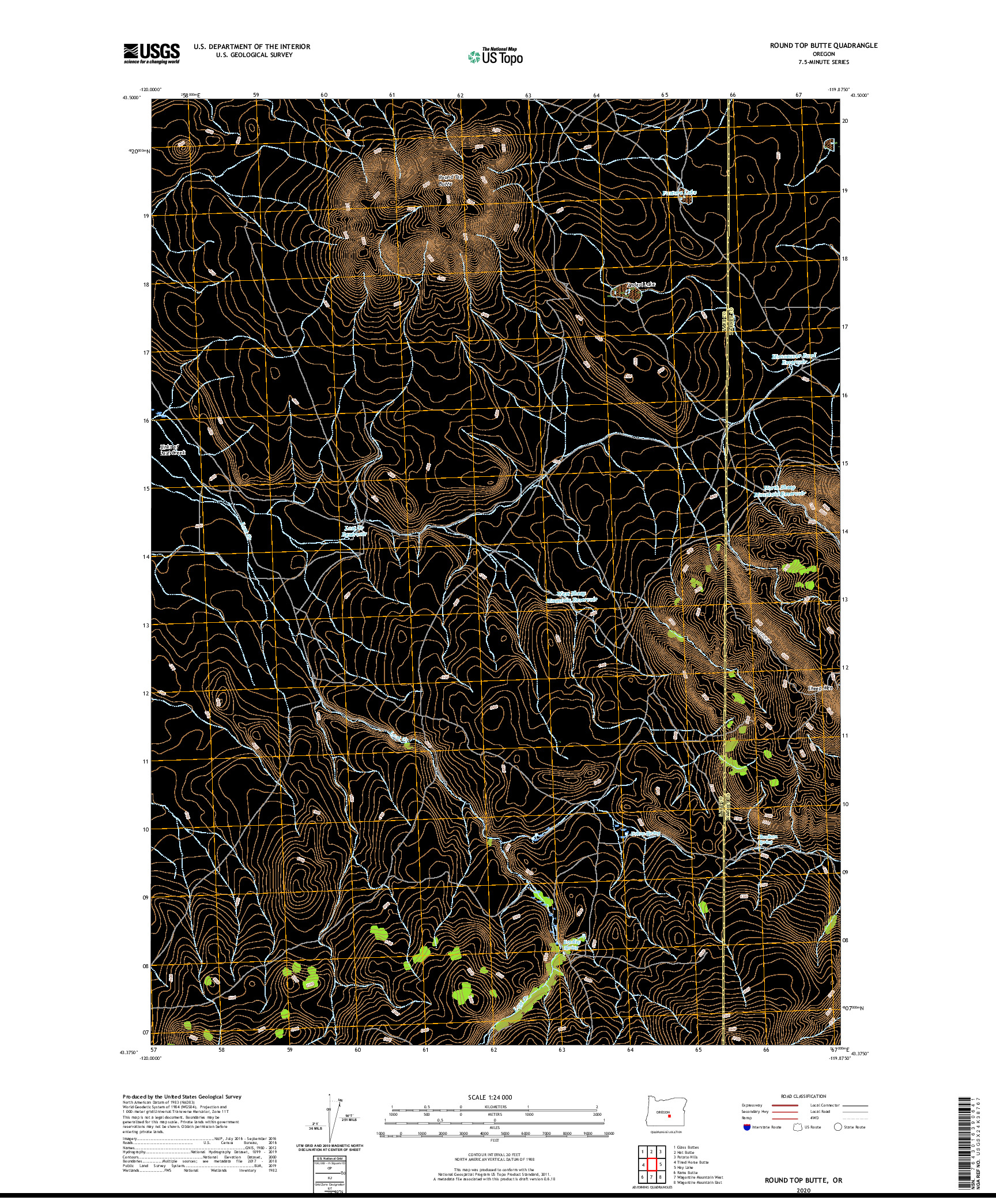 USGS US TOPO 7.5-MINUTE MAP FOR ROUND TOP BUTTE, OR 2020
