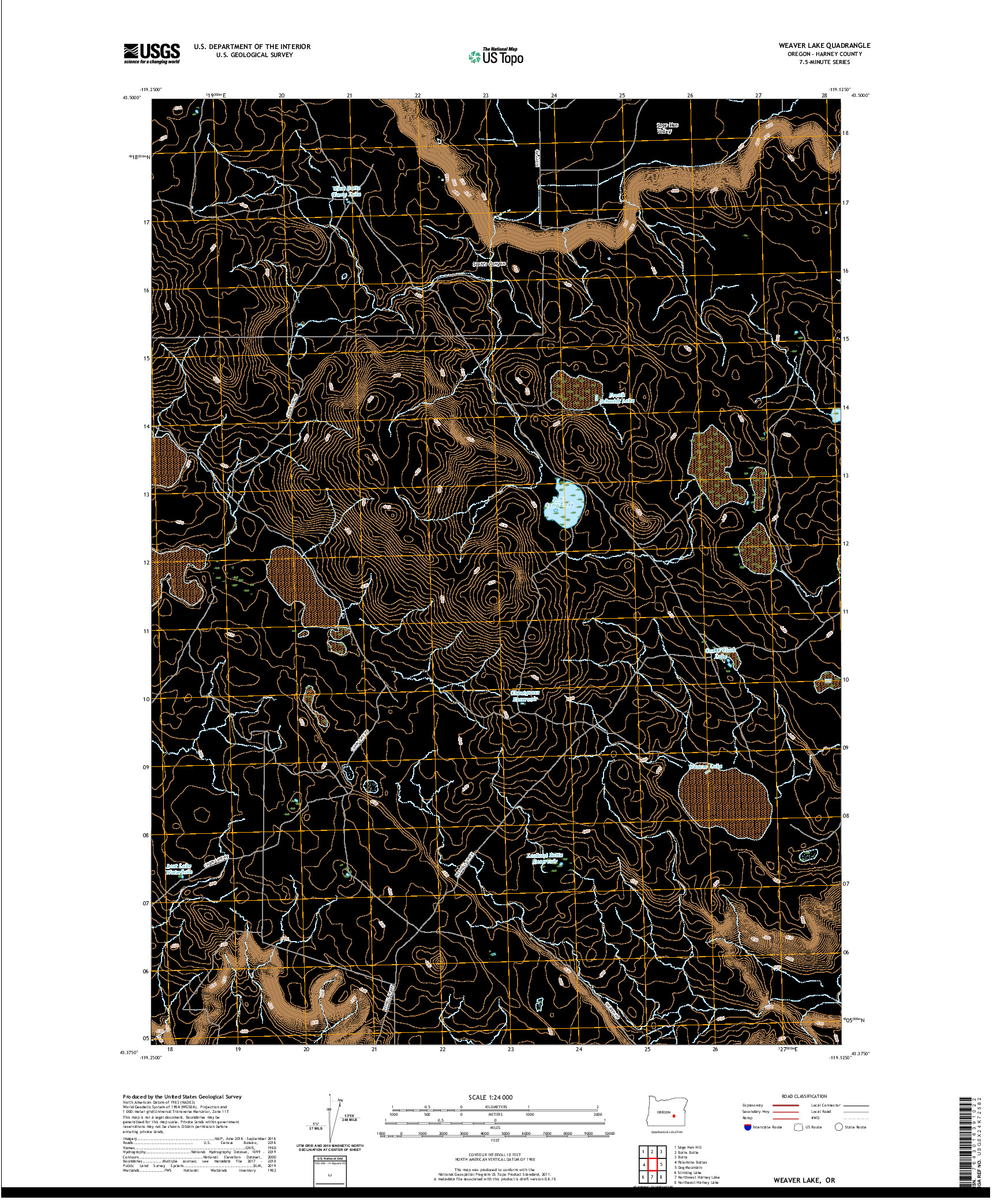 USGS US TOPO 7.5-MINUTE MAP FOR WEAVER LAKE, OR 2020