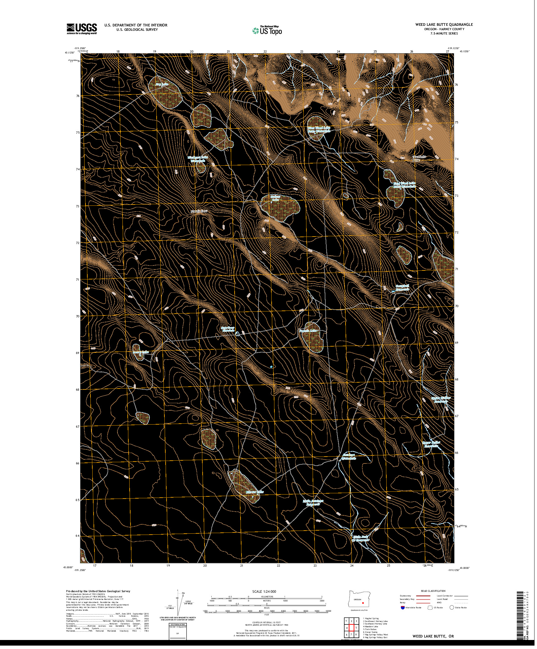 USGS US TOPO 7.5-MINUTE MAP FOR WEED LAKE BUTTE, OR 2020