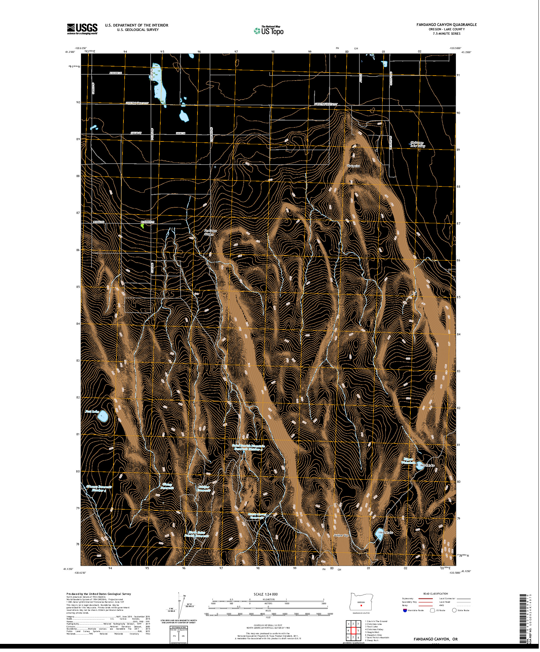 USGS US TOPO 7.5-MINUTE MAP FOR FANDANGO CANYON, OR 2020