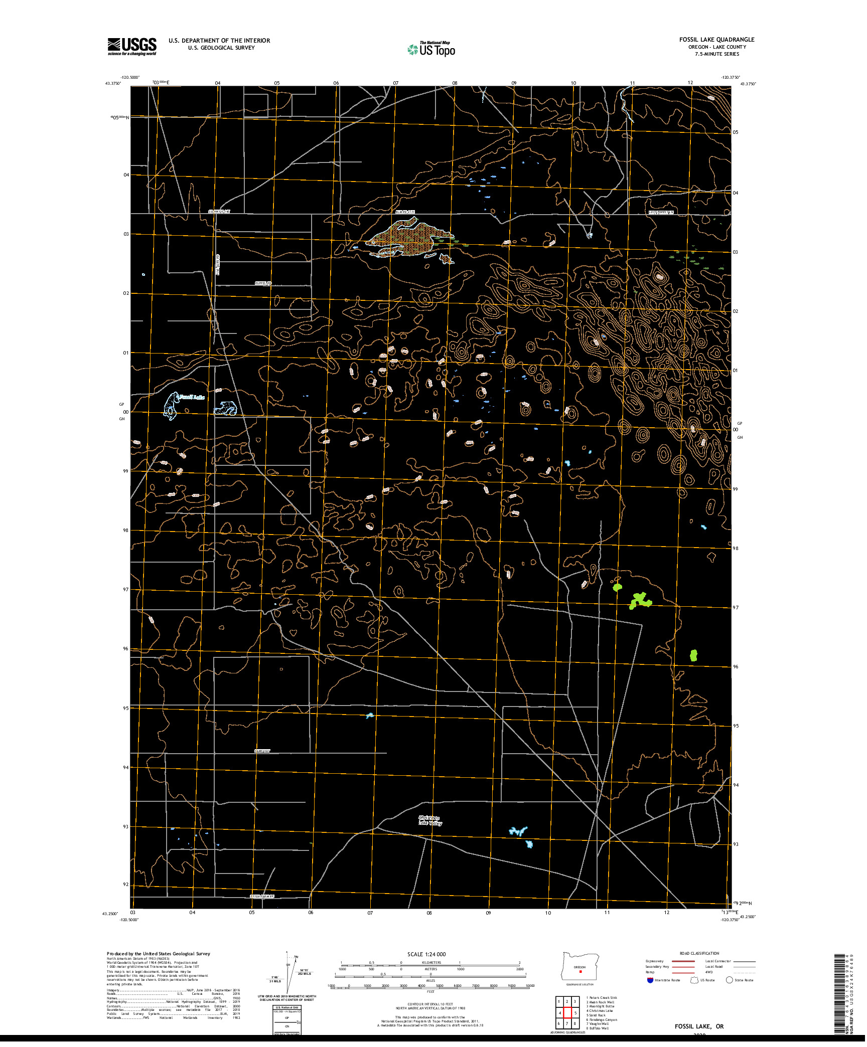 USGS US TOPO 7.5-MINUTE MAP FOR FOSSIL LAKE, OR 2020