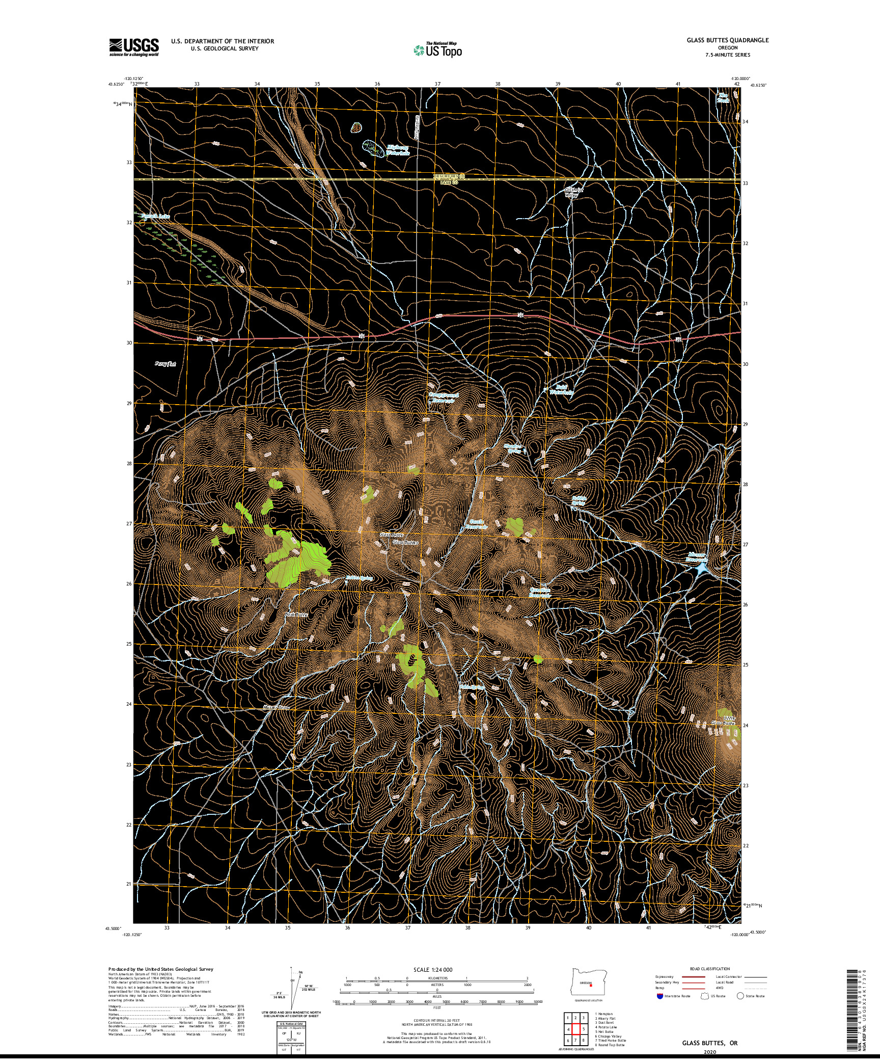 USGS US TOPO 7.5-MINUTE MAP FOR GLASS BUTTES, OR 2020