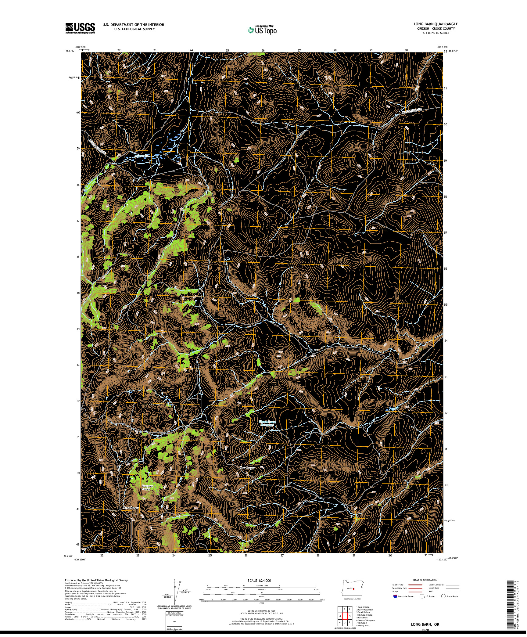 USGS US TOPO 7.5-MINUTE MAP FOR LONG BARN, OR 2020