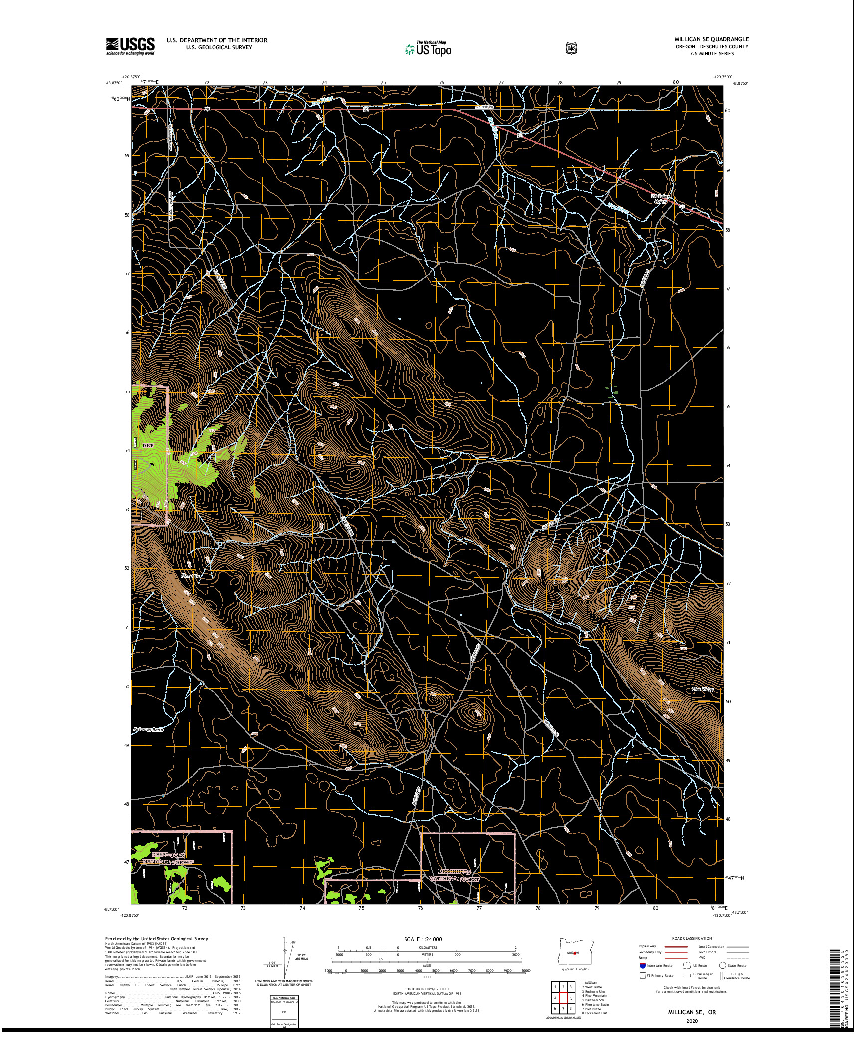 USGS US TOPO 7.5-MINUTE MAP FOR MILLICAN SE, OR 2020