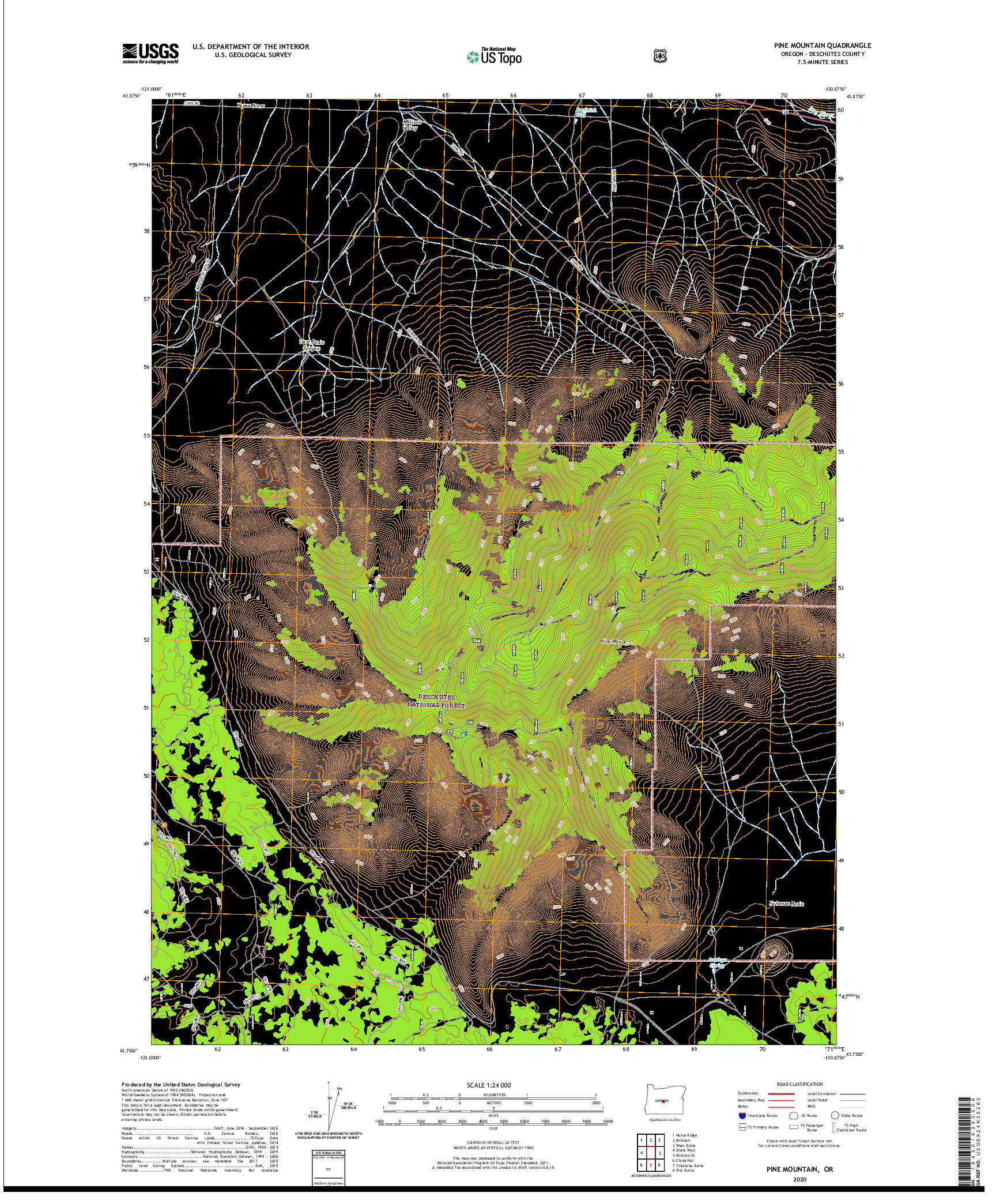 USGS US TOPO 7.5-MINUTE MAP FOR PINE MOUNTAIN, OR 2020