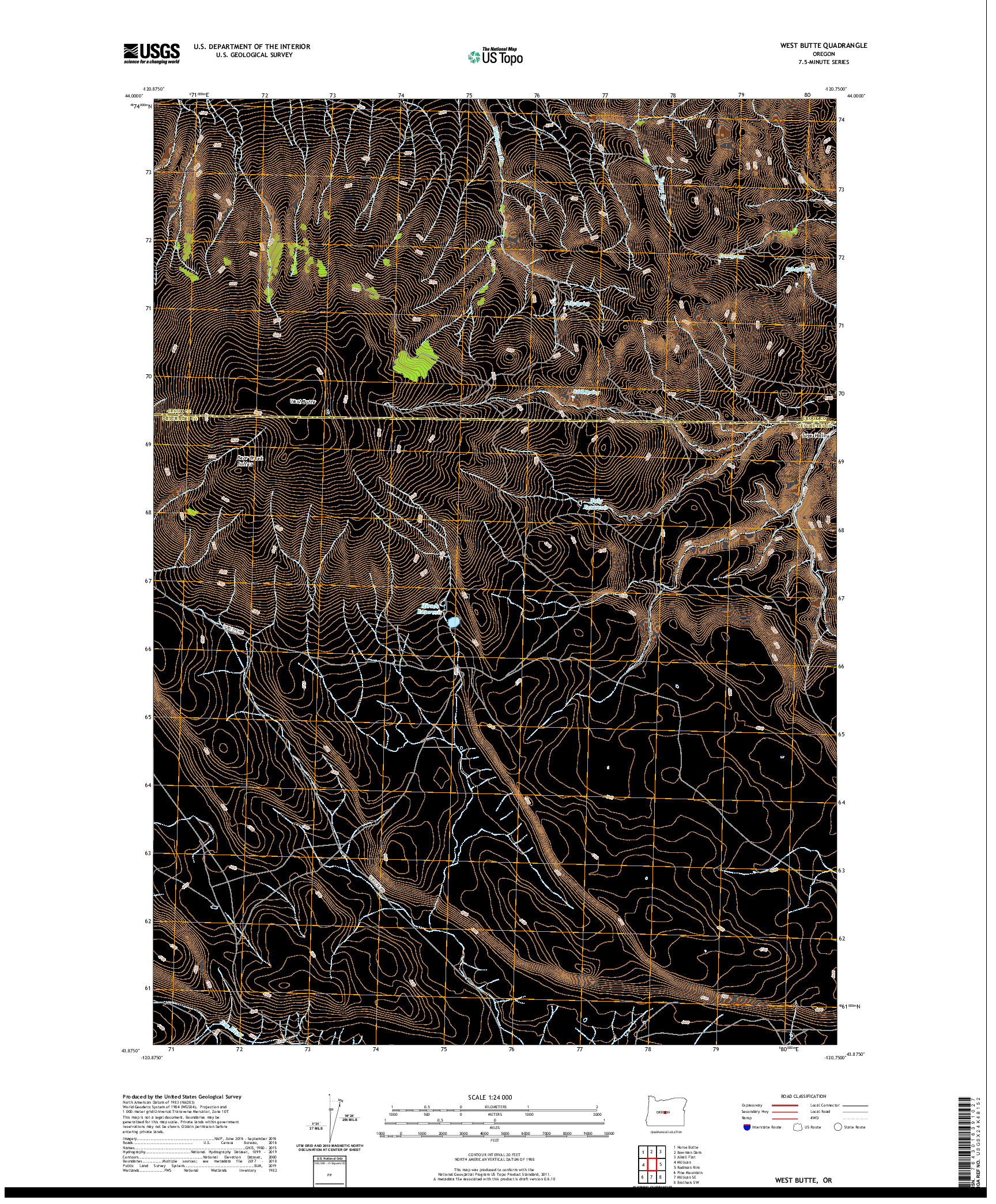 USGS US TOPO 7.5-MINUTE MAP FOR WEST BUTTE, OR 2020