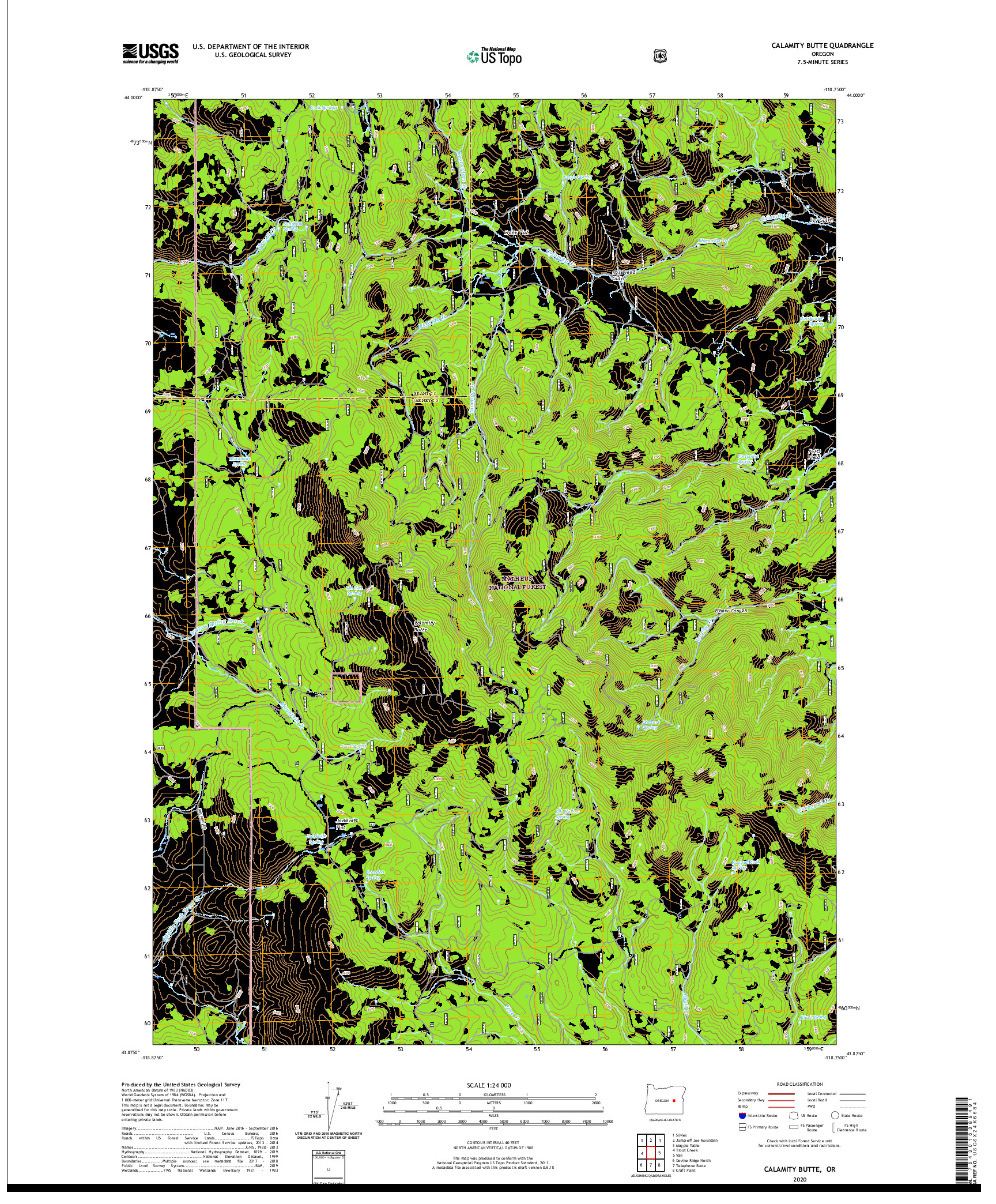 USGS US TOPO 7.5-MINUTE MAP FOR CALAMITY BUTTE, OR 2020