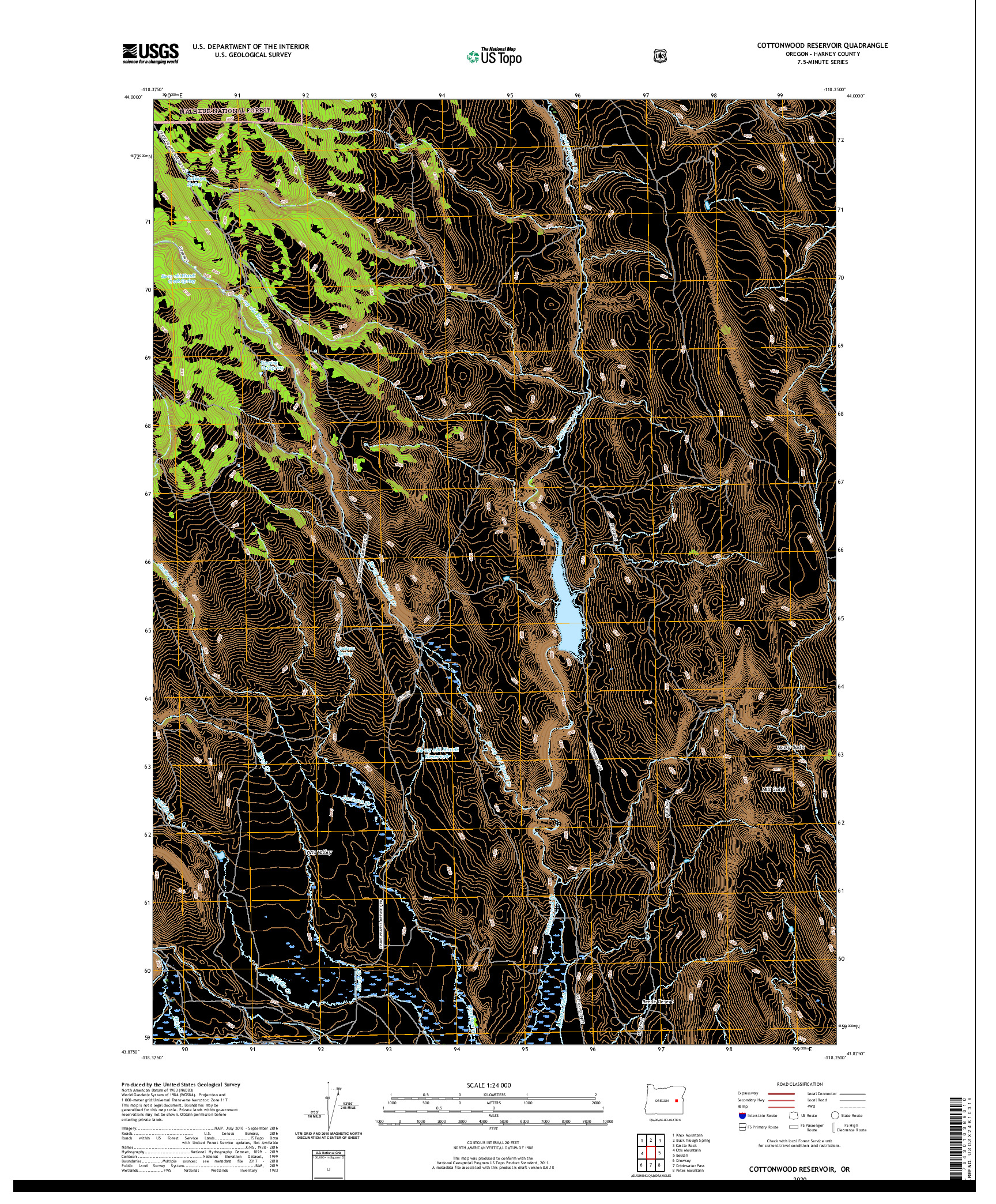 USGS US TOPO 7.5-MINUTE MAP FOR COTTONWOOD RESERVOIR, OR 2020