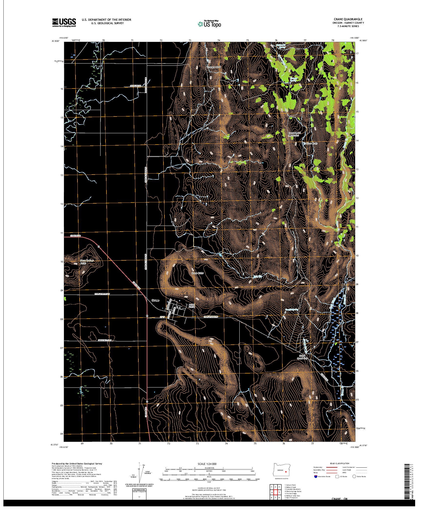 USGS US TOPO 7.5-MINUTE MAP FOR CRANE, OR 2020