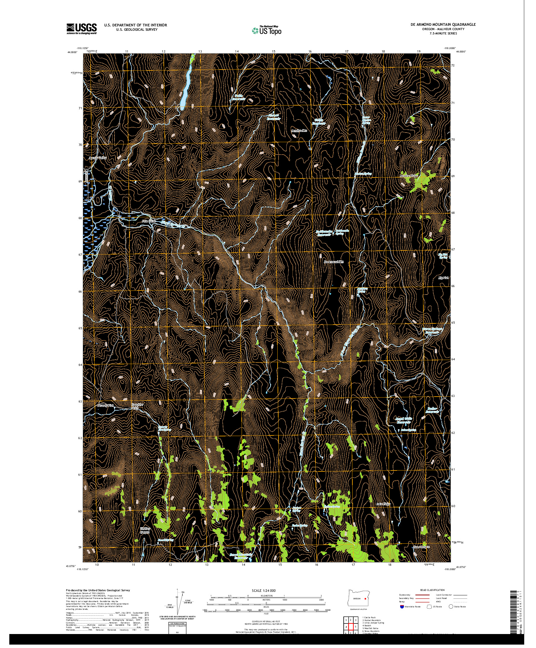 USGS US TOPO 7.5-MINUTE MAP FOR DE ARMOND MOUNTAIN, OR 2020