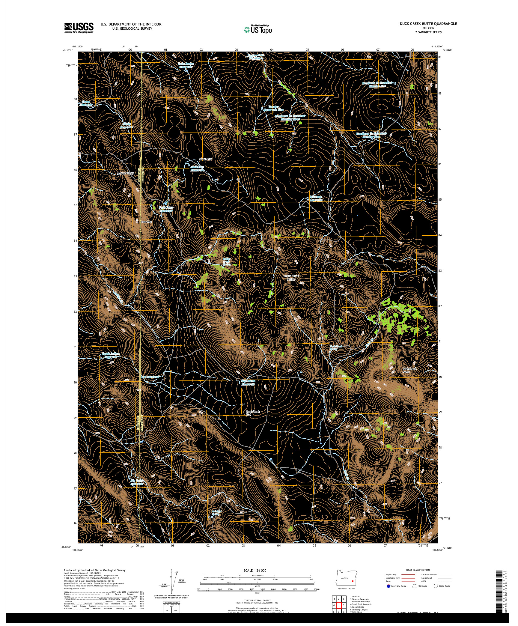USGS US TOPO 7.5-MINUTE MAP FOR DUCK CREEK BUTTE, OR 2020