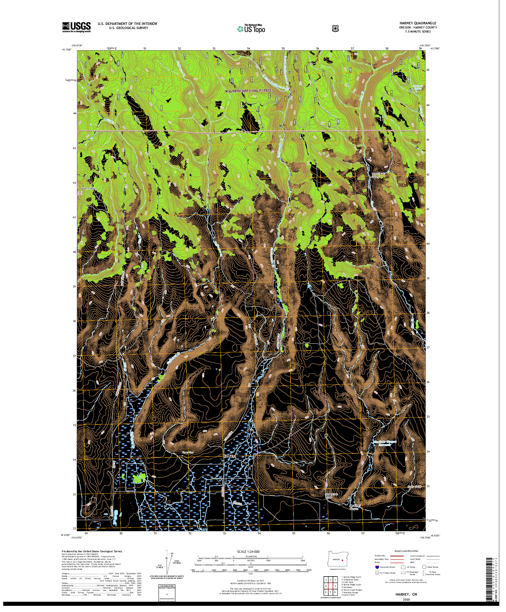 USGS US TOPO 7.5-MINUTE MAP FOR HARNEY, OR 2020