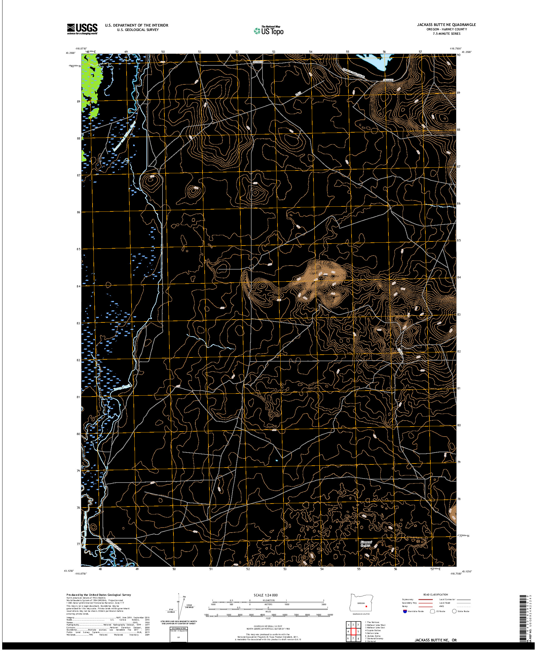 USGS US TOPO 7.5-MINUTE MAP FOR JACKASS BUTTE NE, OR 2020