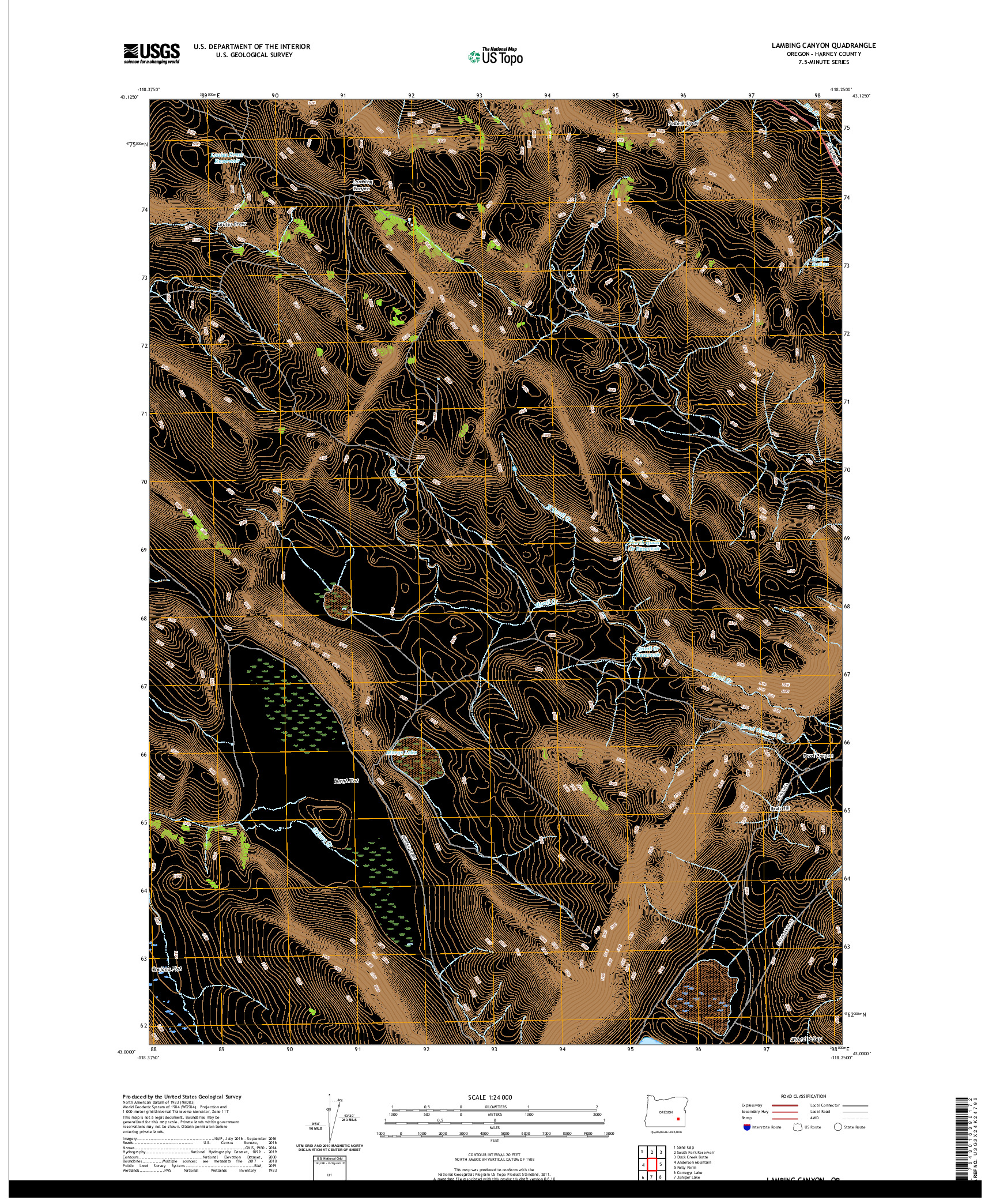 USGS US TOPO 7.5-MINUTE MAP FOR LAMBING CANYON, OR 2020