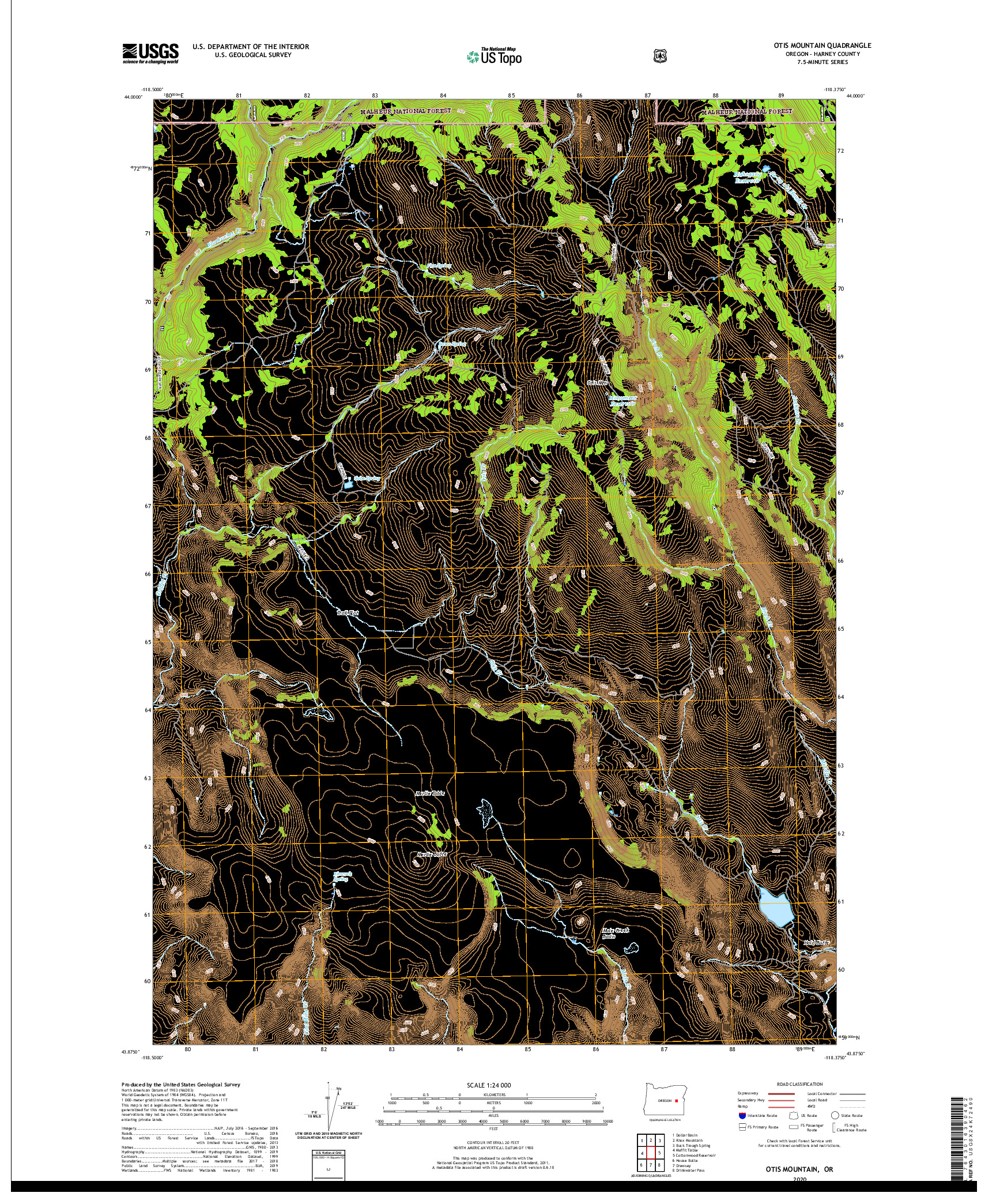 USGS US TOPO 7.5-MINUTE MAP FOR OTIS MOUNTAIN, OR 2020