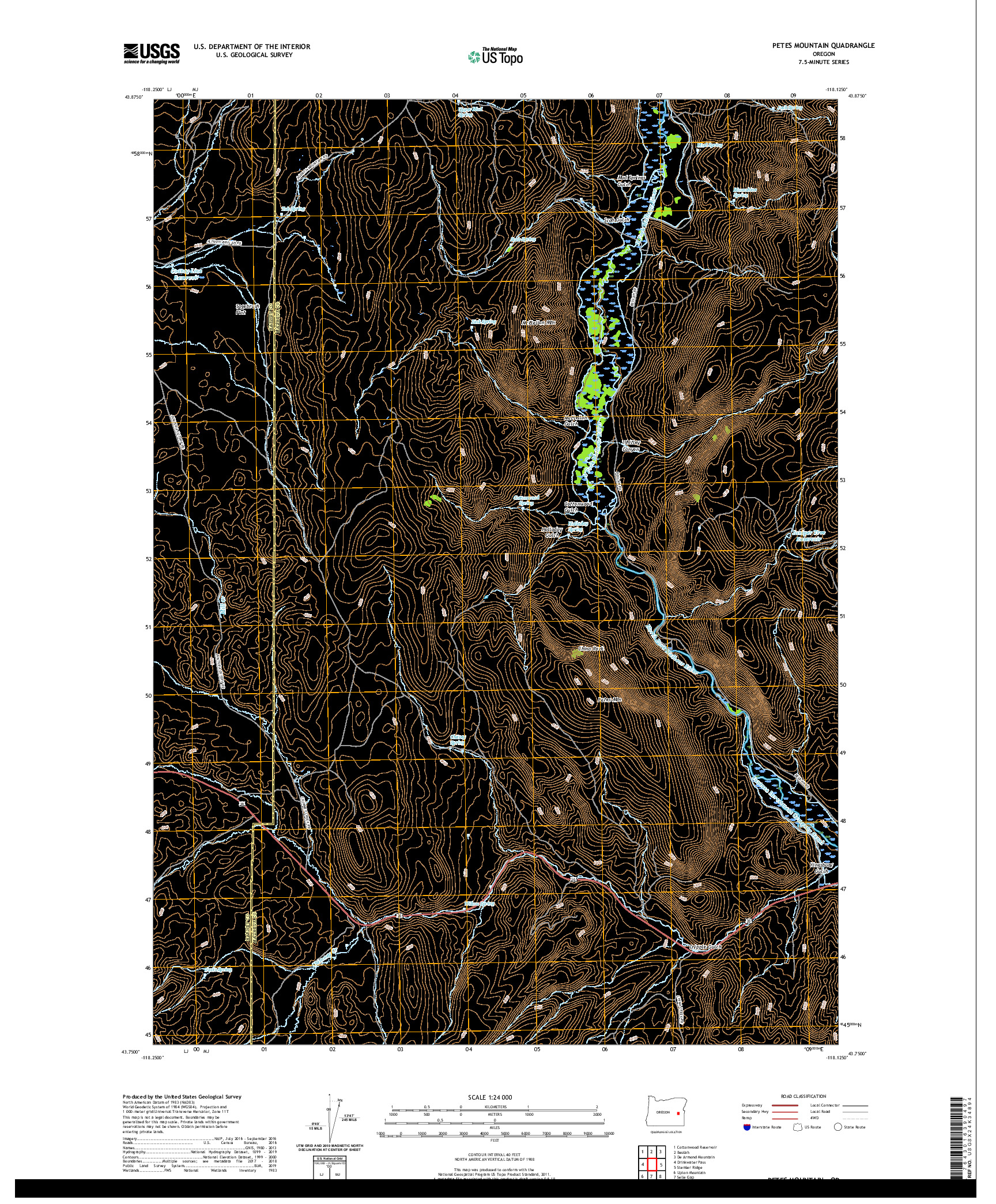 USGS US TOPO 7.5-MINUTE MAP FOR PETES MOUNTAIN, OR 2020