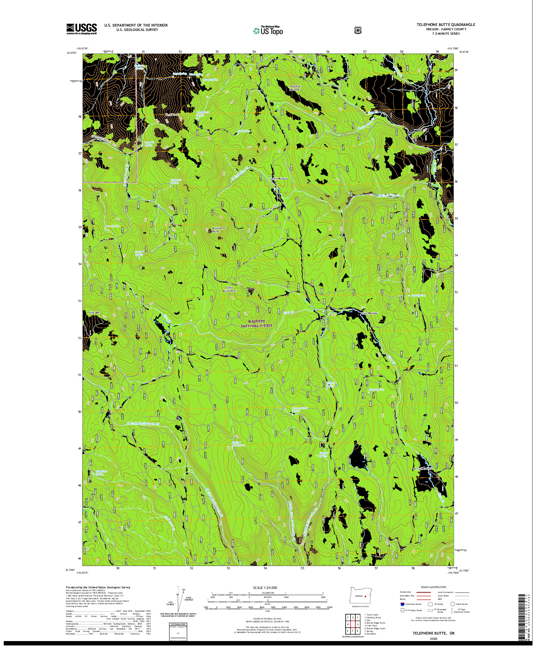 USGS US TOPO 7.5-MINUTE MAP FOR TELEPHONE BUTTE, OR 2020