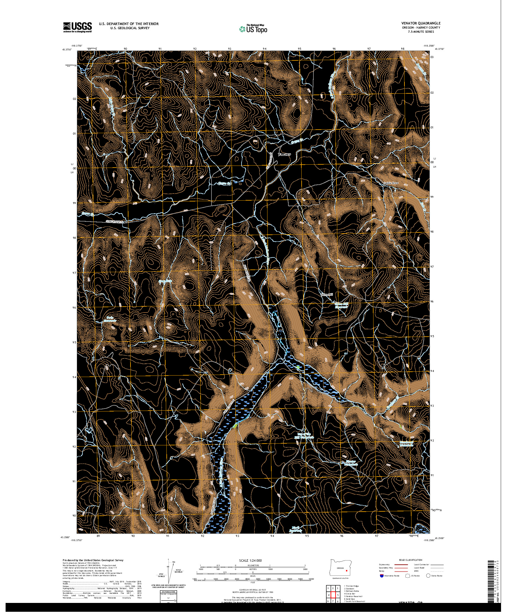 USGS US TOPO 7.5-MINUTE MAP FOR VENATOR, OR 2020