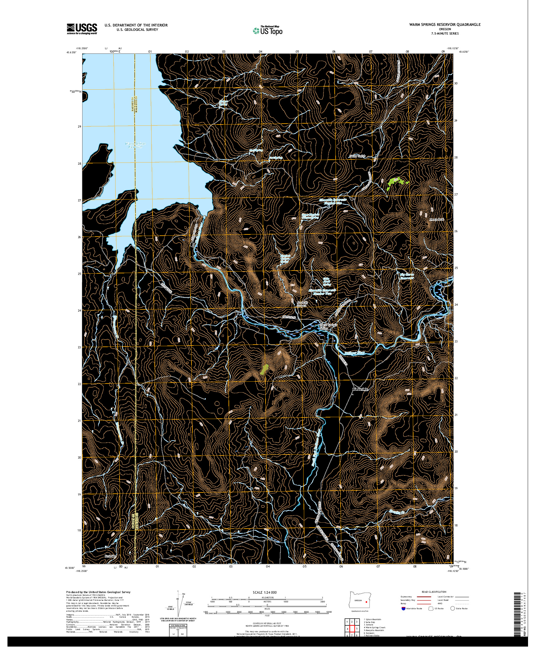 USGS US TOPO 7.5-MINUTE MAP FOR WARM SPRINGS RESERVOIR, OR 2020
