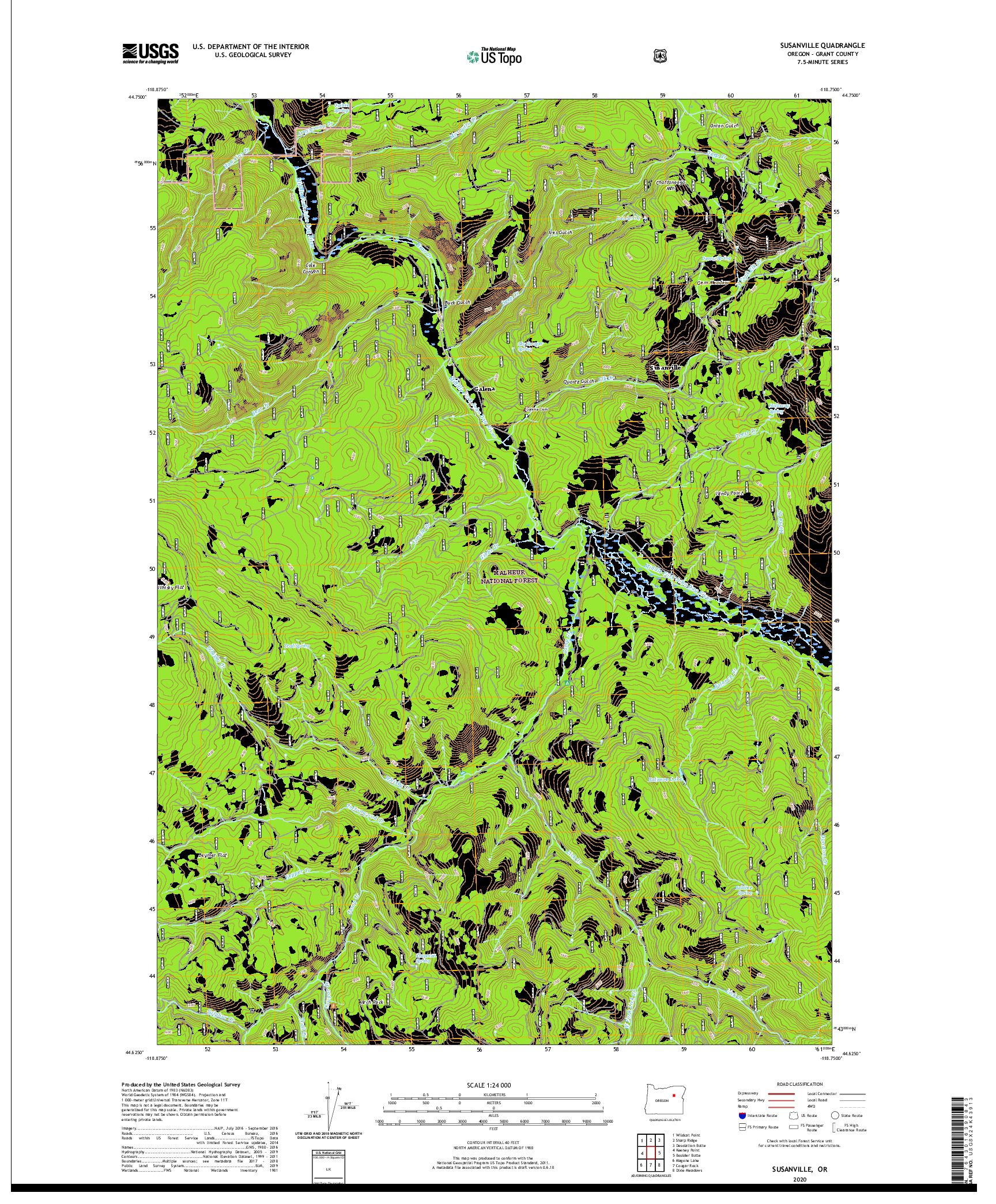 USGS US TOPO 7.5-MINUTE MAP FOR SUSANVILLE, OR 2020