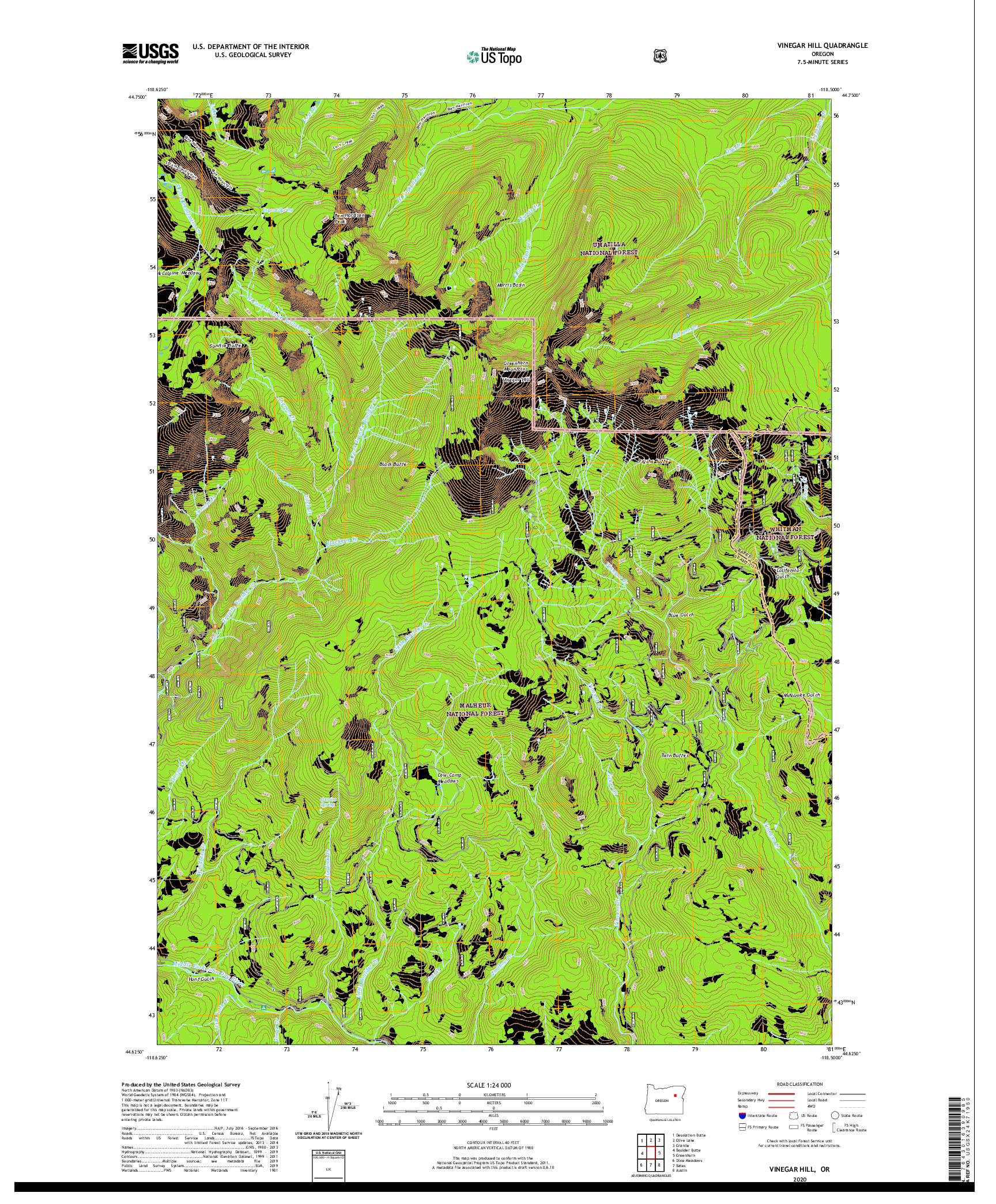 USGS US TOPO 7.5-MINUTE MAP FOR VINEGAR HILL, OR 2020
