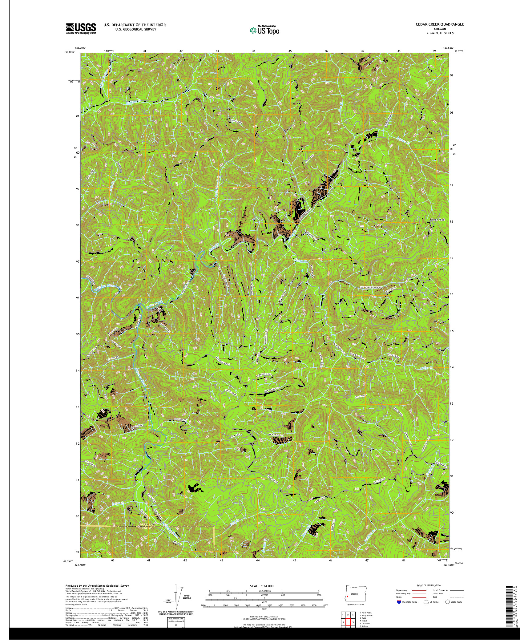 USGS US TOPO 7.5-MINUTE MAP FOR CEDAR CREEK, OR 2020