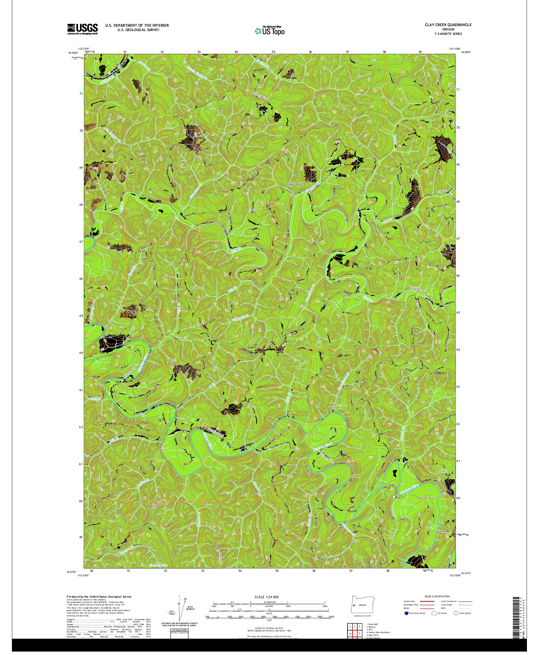 USGS US TOPO 7.5-MINUTE MAP FOR CLAY CREEK, OR 2020