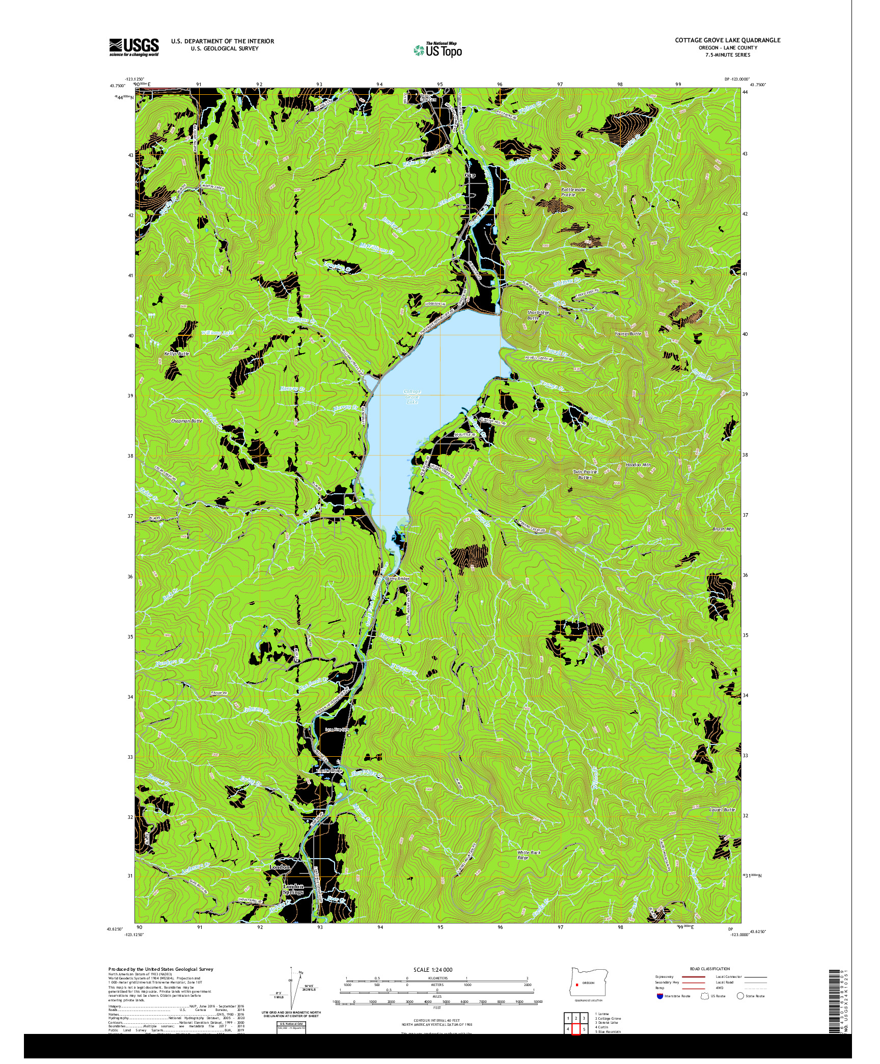 USGS US TOPO 7.5-MINUTE MAP FOR COTTAGE GROVE LAKE, OR 2020