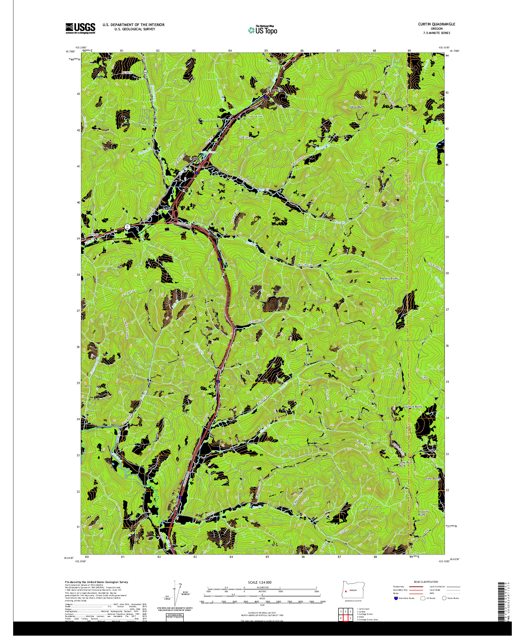 USGS US TOPO 7.5-MINUTE MAP FOR CURTIN, OR 2020