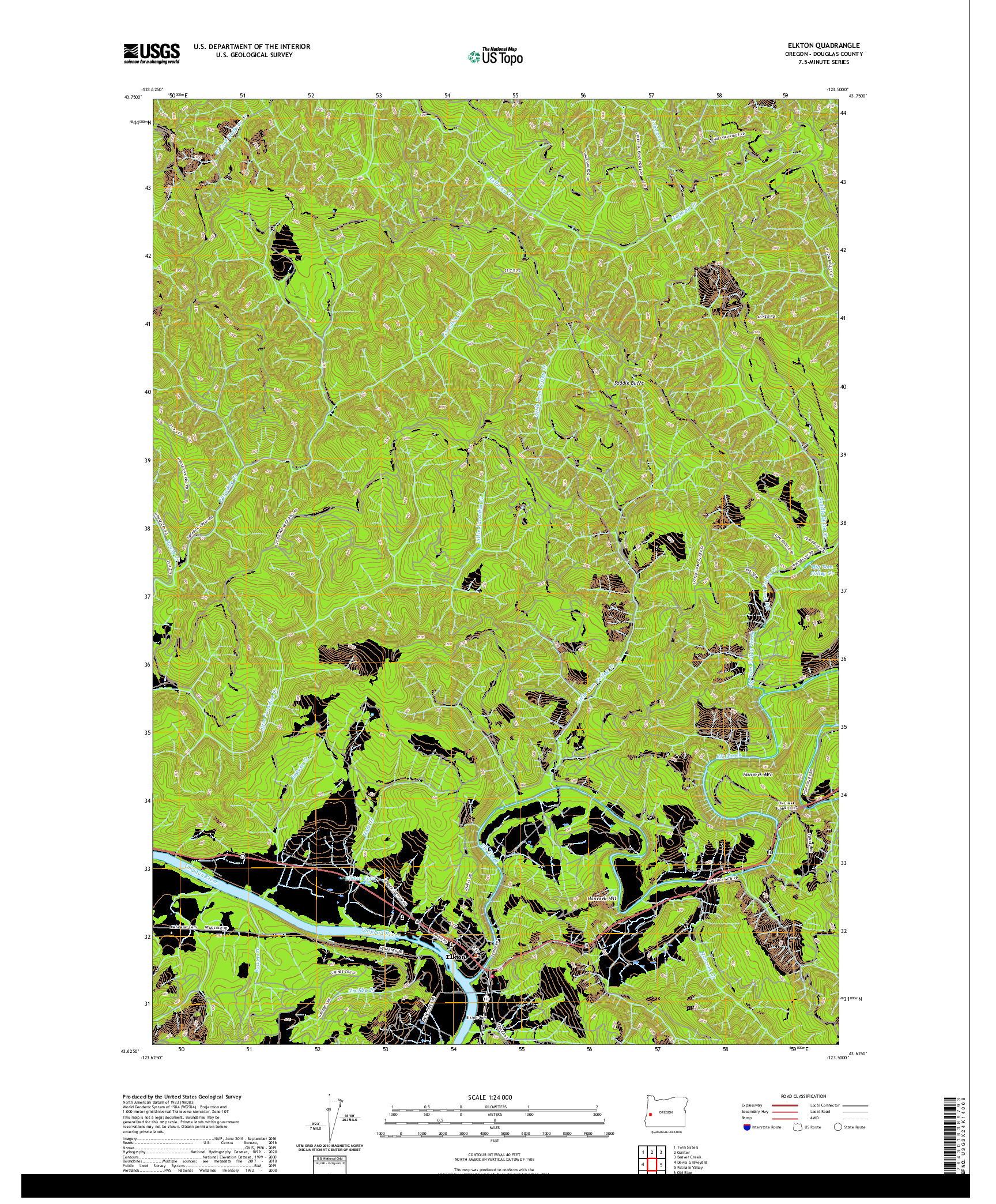 USGS US TOPO 7.5-MINUTE MAP FOR ELKTON, OR 2020