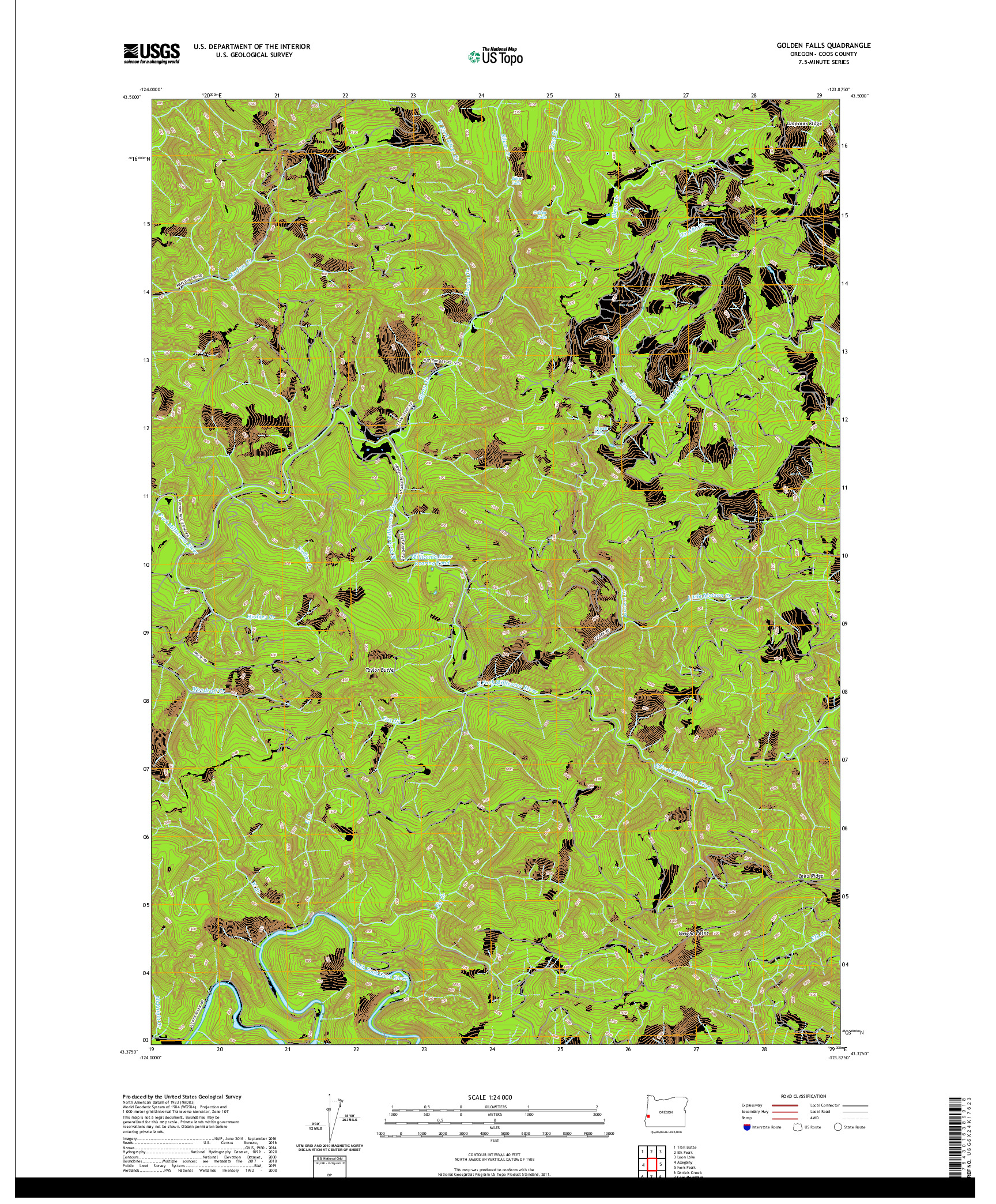 USGS US TOPO 7.5-MINUTE MAP FOR GOLDEN FALLS, OR 2020