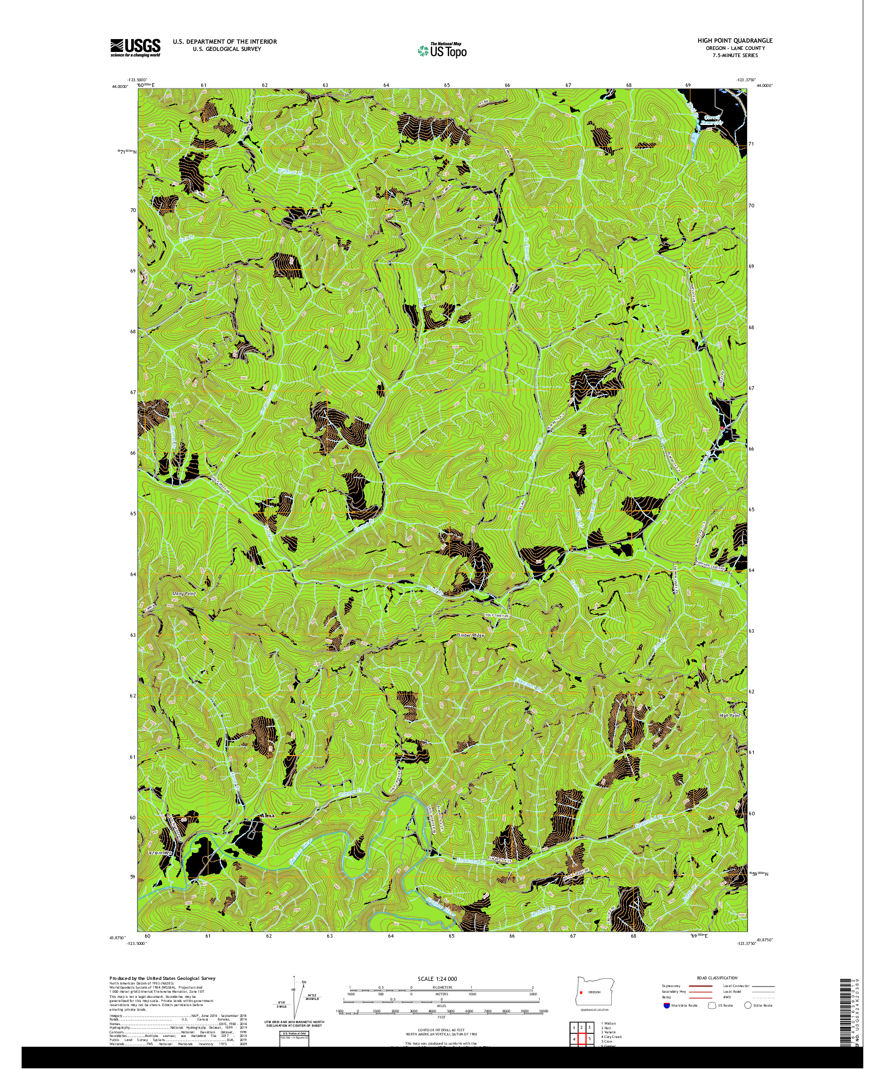 USGS US TOPO 7.5-MINUTE MAP FOR HIGH POINT, OR 2020