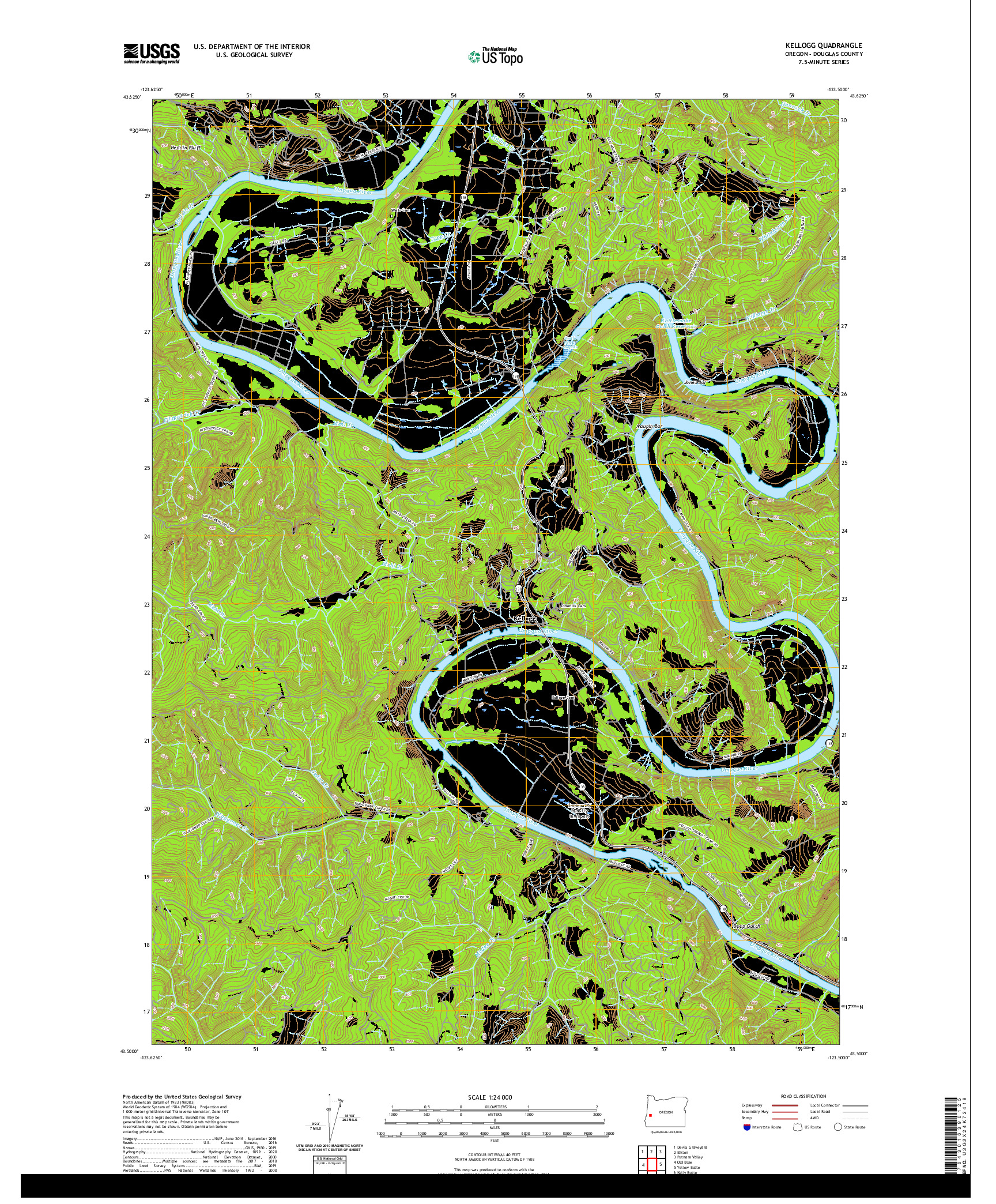 USGS US TOPO 7.5-MINUTE MAP FOR KELLOGG, OR 2020