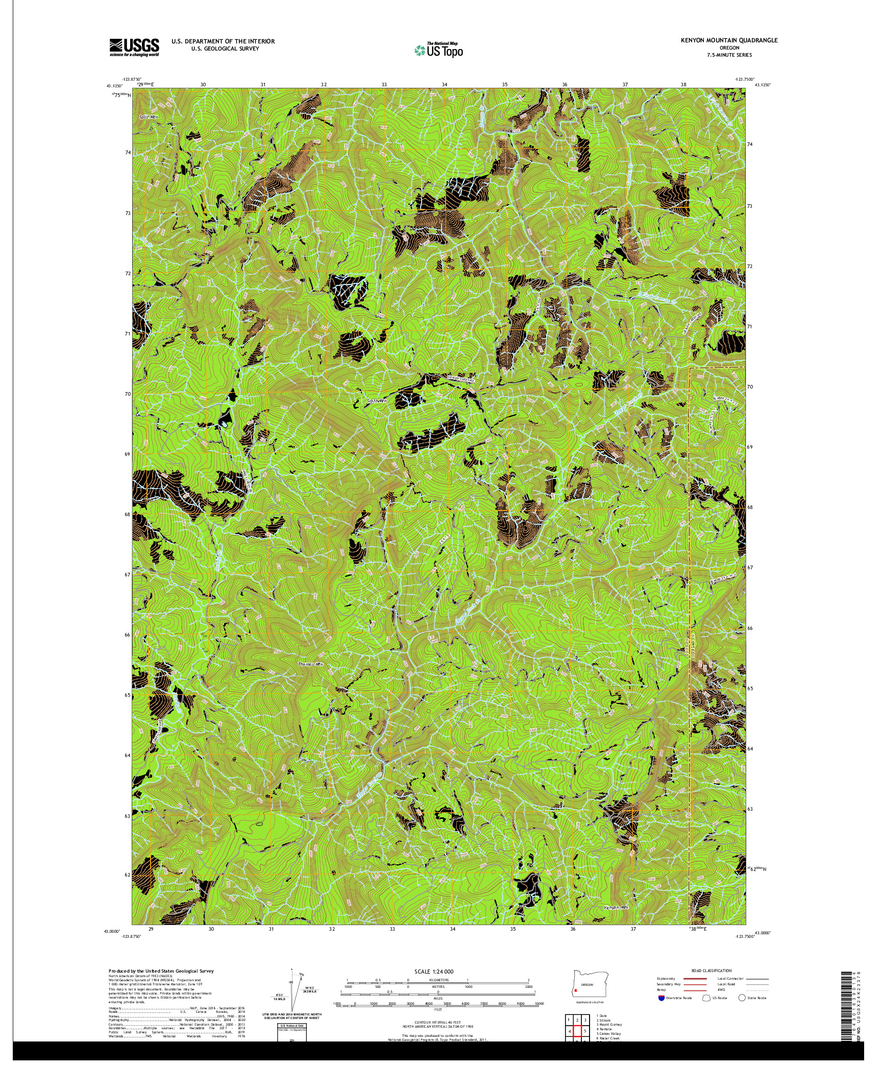 USGS US TOPO 7.5-MINUTE MAP FOR KENYON MOUNTAIN, OR 2020