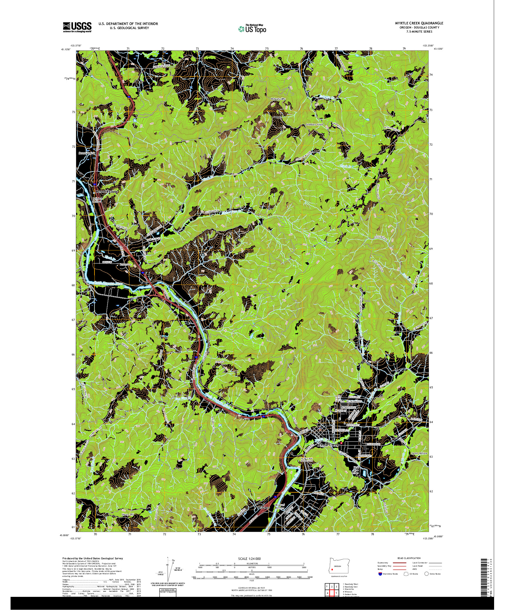 USGS US TOPO 7.5-MINUTE MAP FOR MYRTLE CREEK, OR 2020