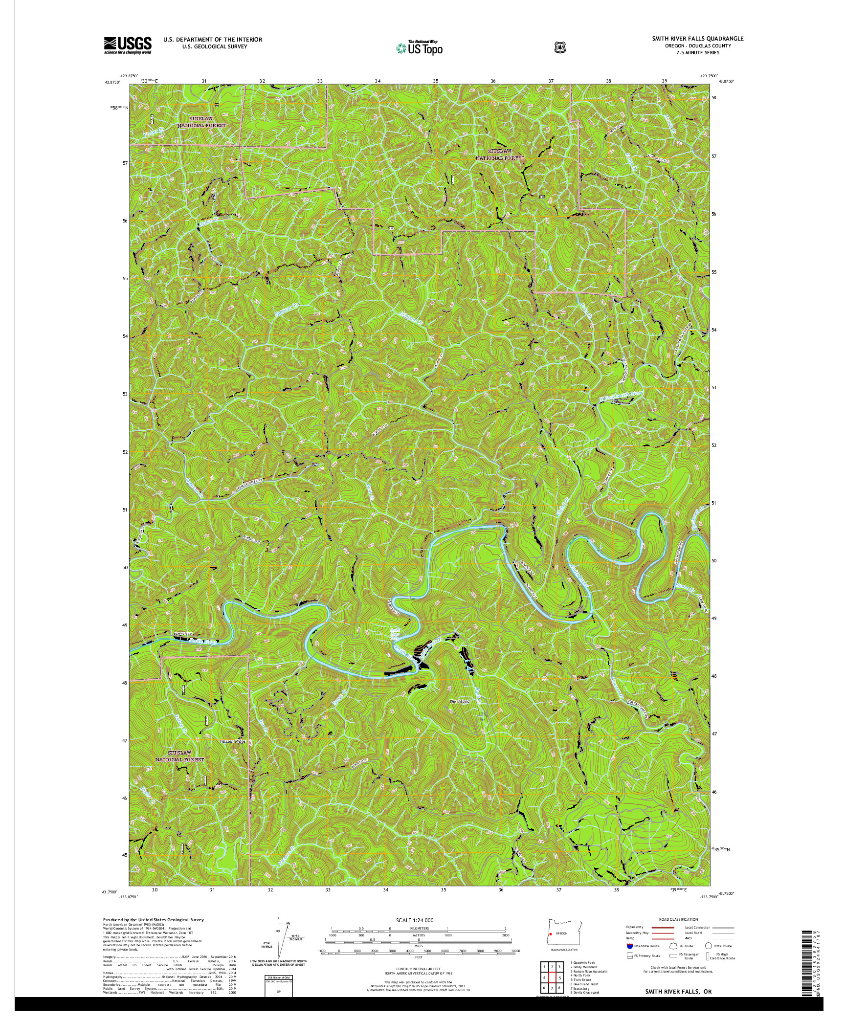 USGS US TOPO 7.5-MINUTE MAP FOR SMITH RIVER FALLS, OR 2020