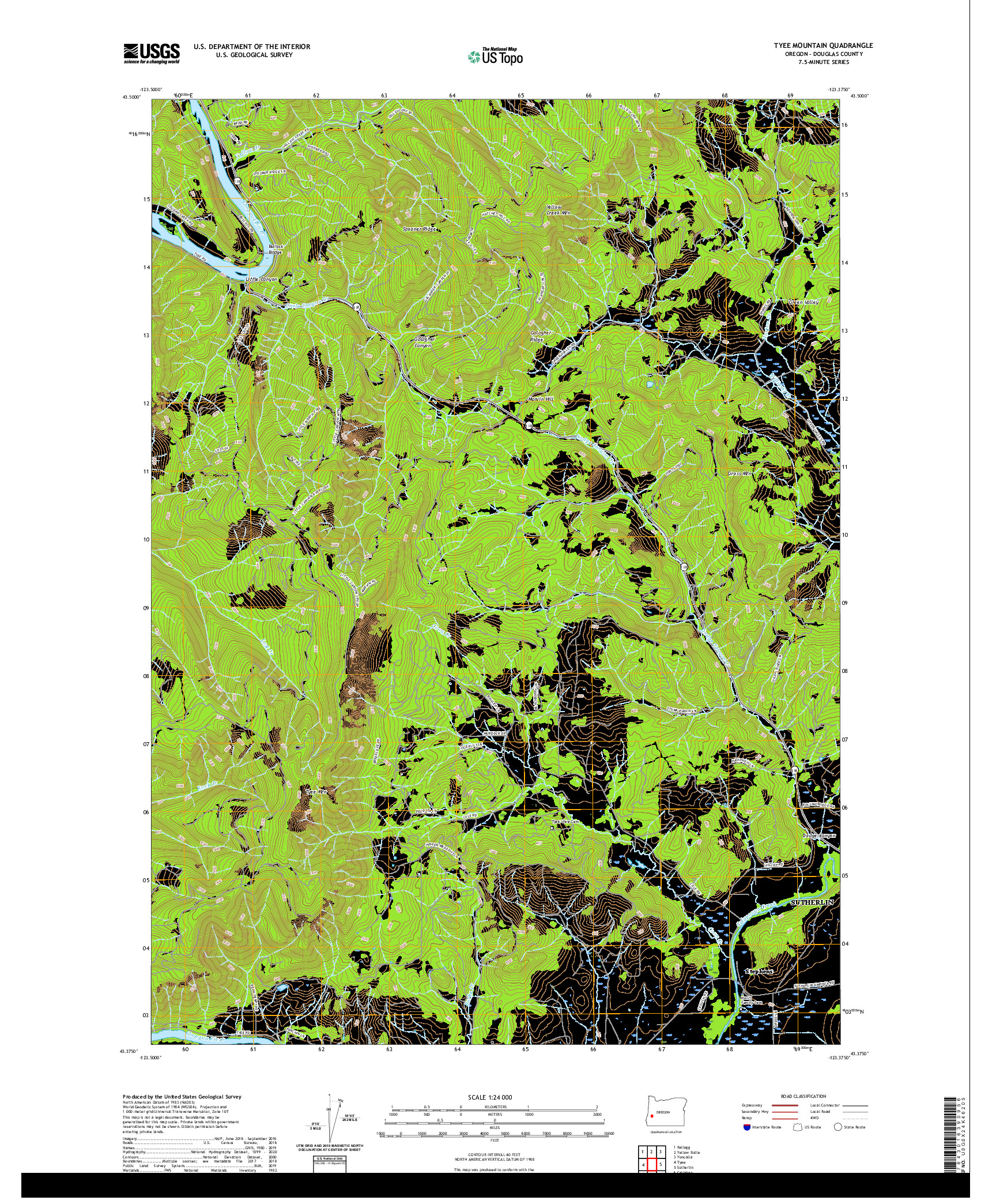 USGS US TOPO 7.5-MINUTE MAP FOR TYEE MOUNTAIN, OR 2020