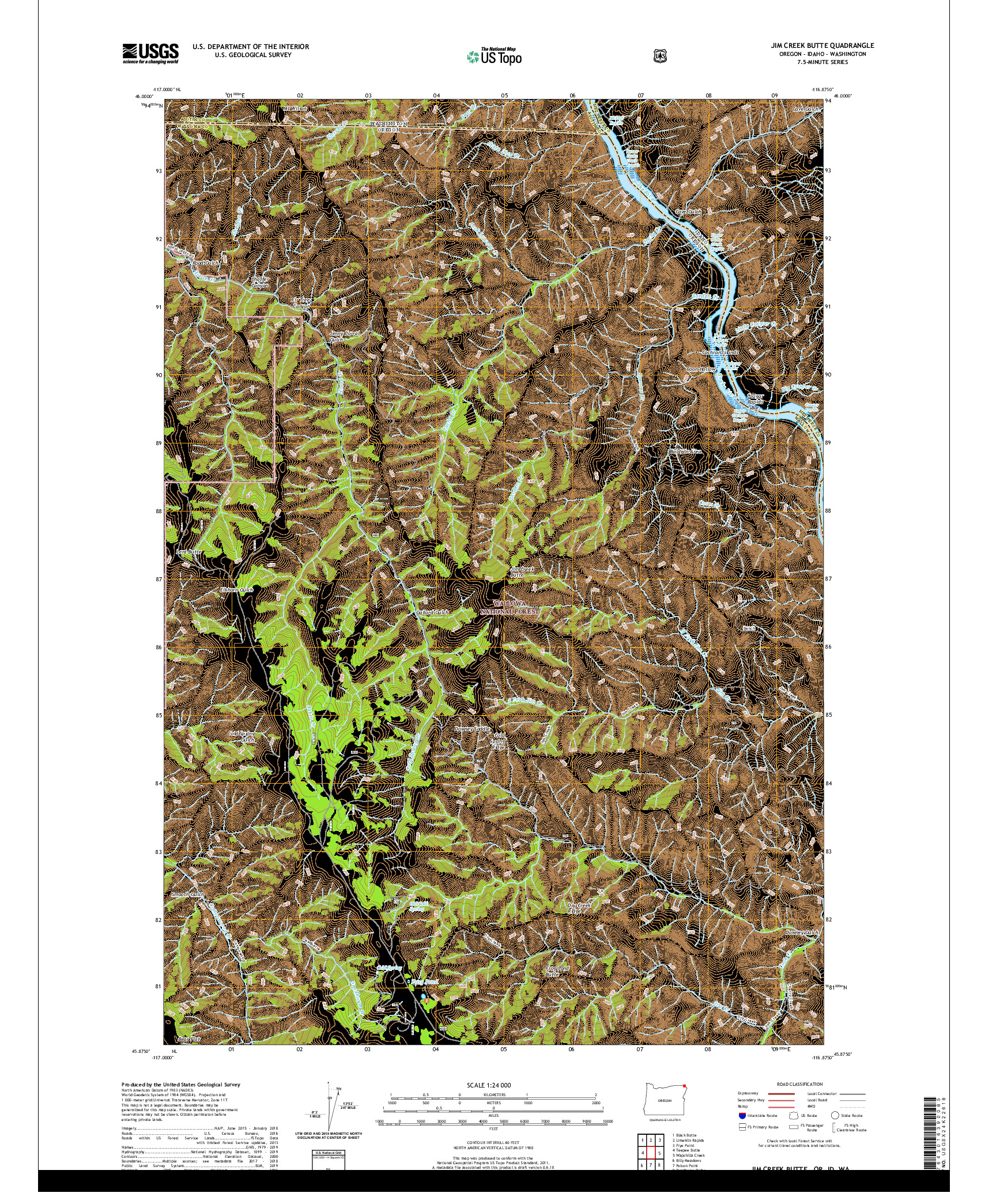 USGS US TOPO 7.5-MINUTE MAP FOR JIM CREEK BUTTE, OR,ID,WA 2020