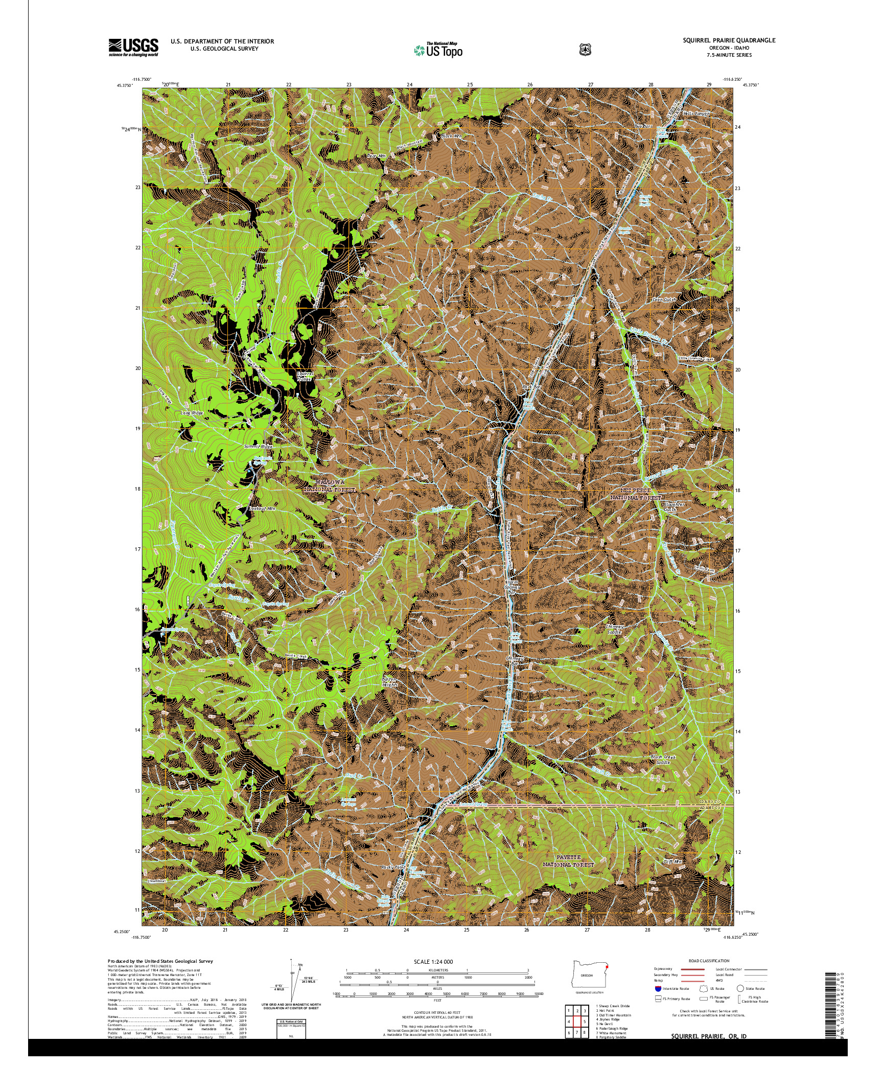 USGS US TOPO 7.5-MINUTE MAP FOR SQUIRREL PRAIRIE, OR,ID 2020