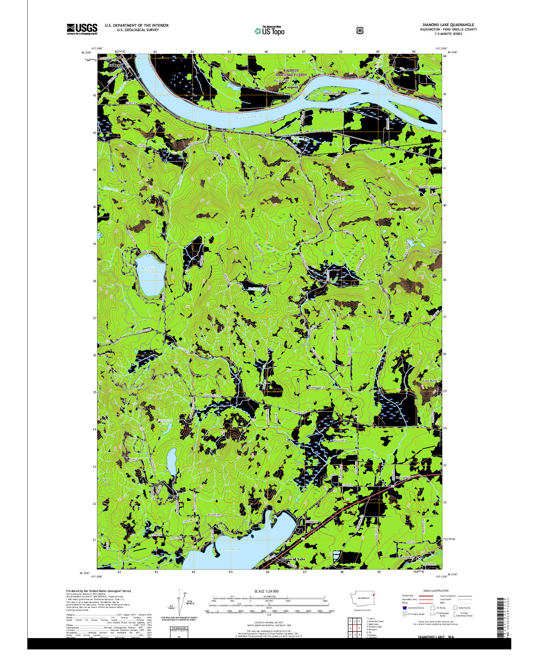 USGS US TOPO 7.5-MINUTE MAP FOR DIAMOND LAKE, WA 2020