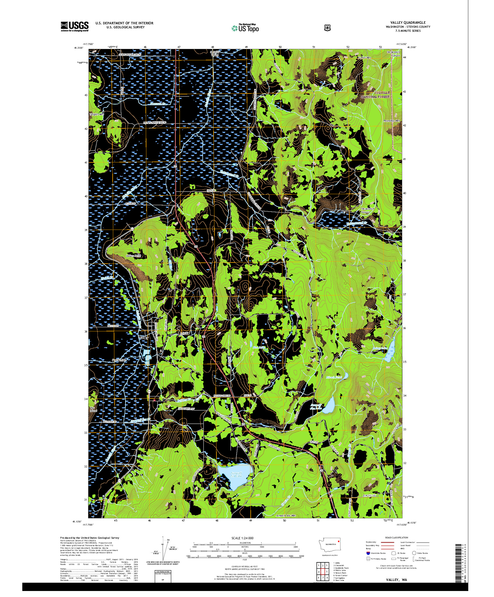 USGS US TOPO 7.5-MINUTE MAP FOR VALLEY, WA 2020