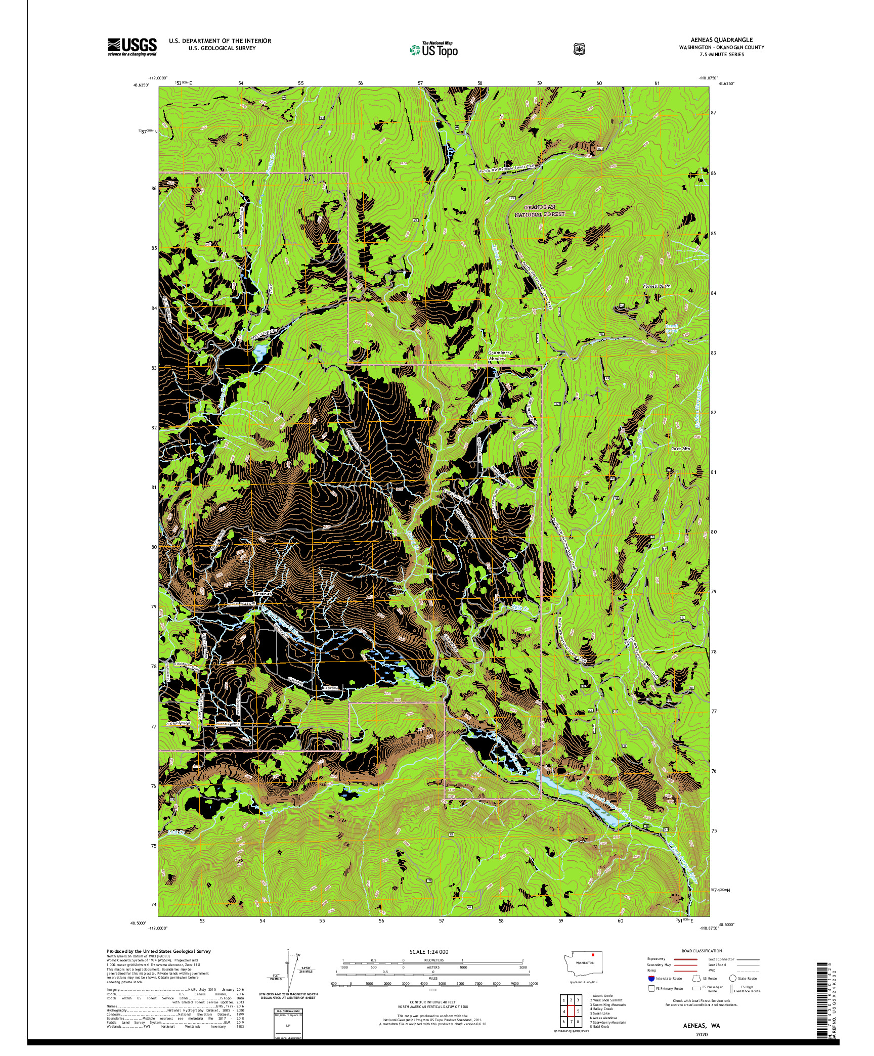 USGS US TOPO 7.5-MINUTE MAP FOR AENEAS, WA 2020