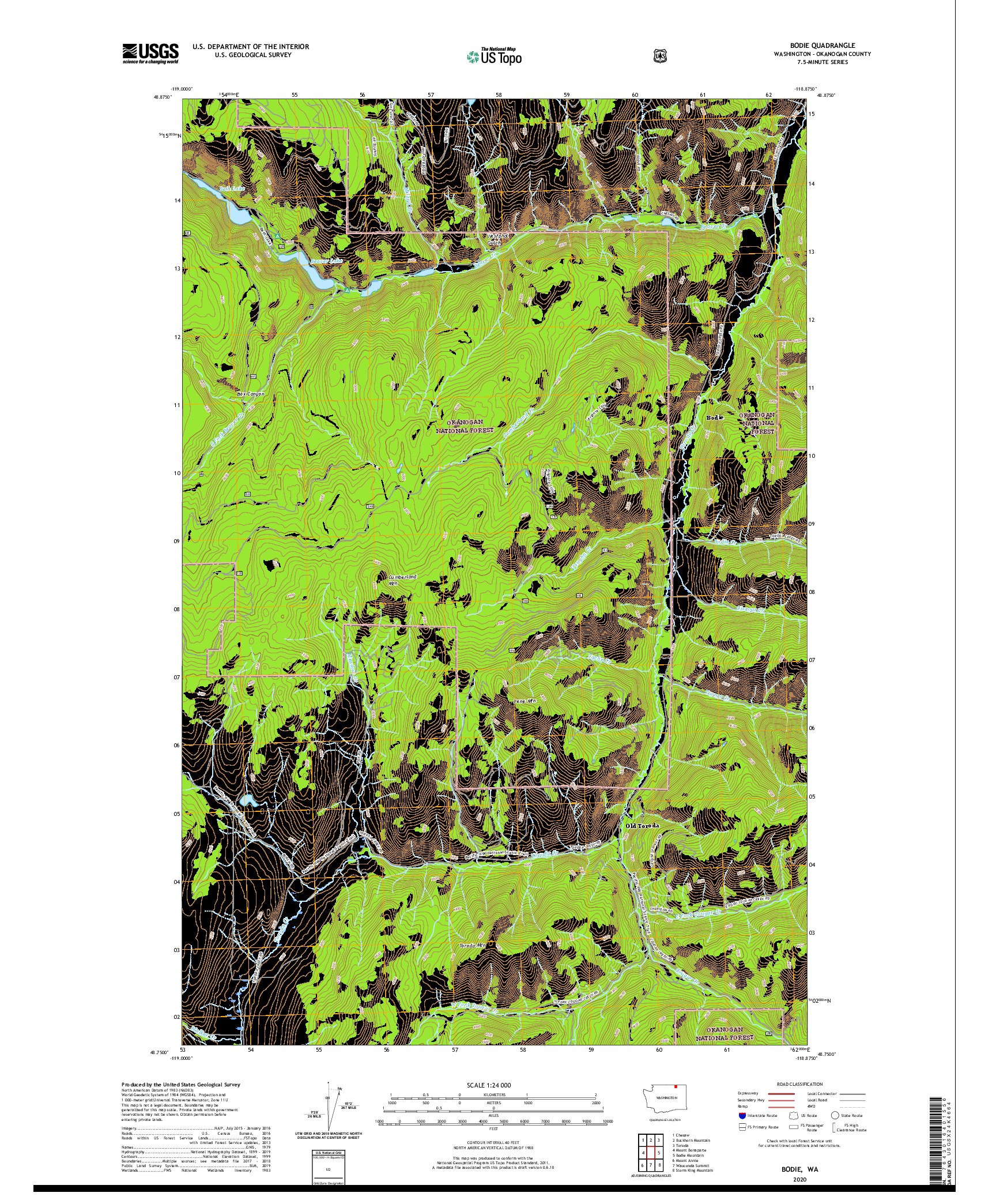 USGS US TOPO 7.5-MINUTE MAP FOR BODIE, WA 2020